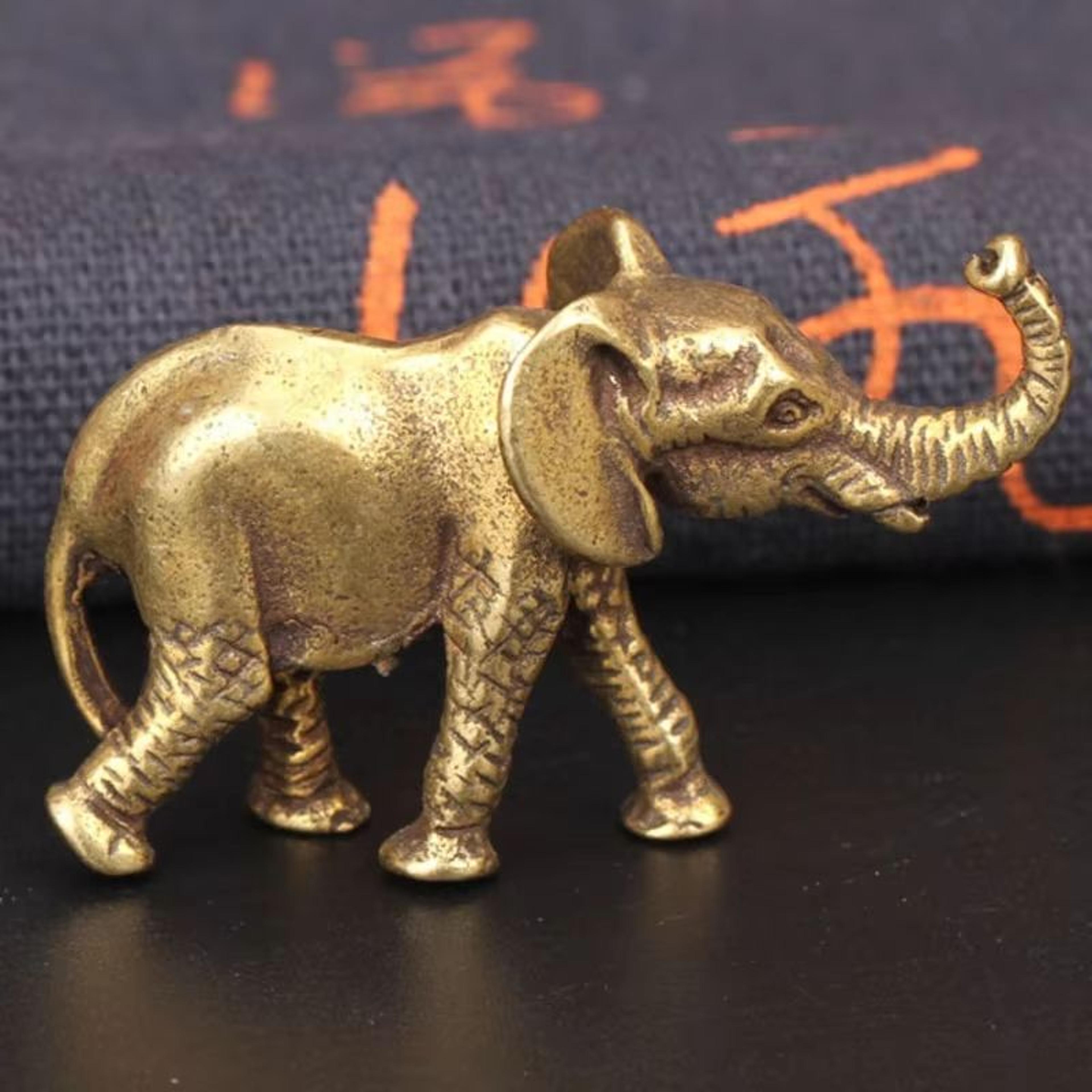 antique bronze mini elephant figurines – solid copper tea pet & table decor set