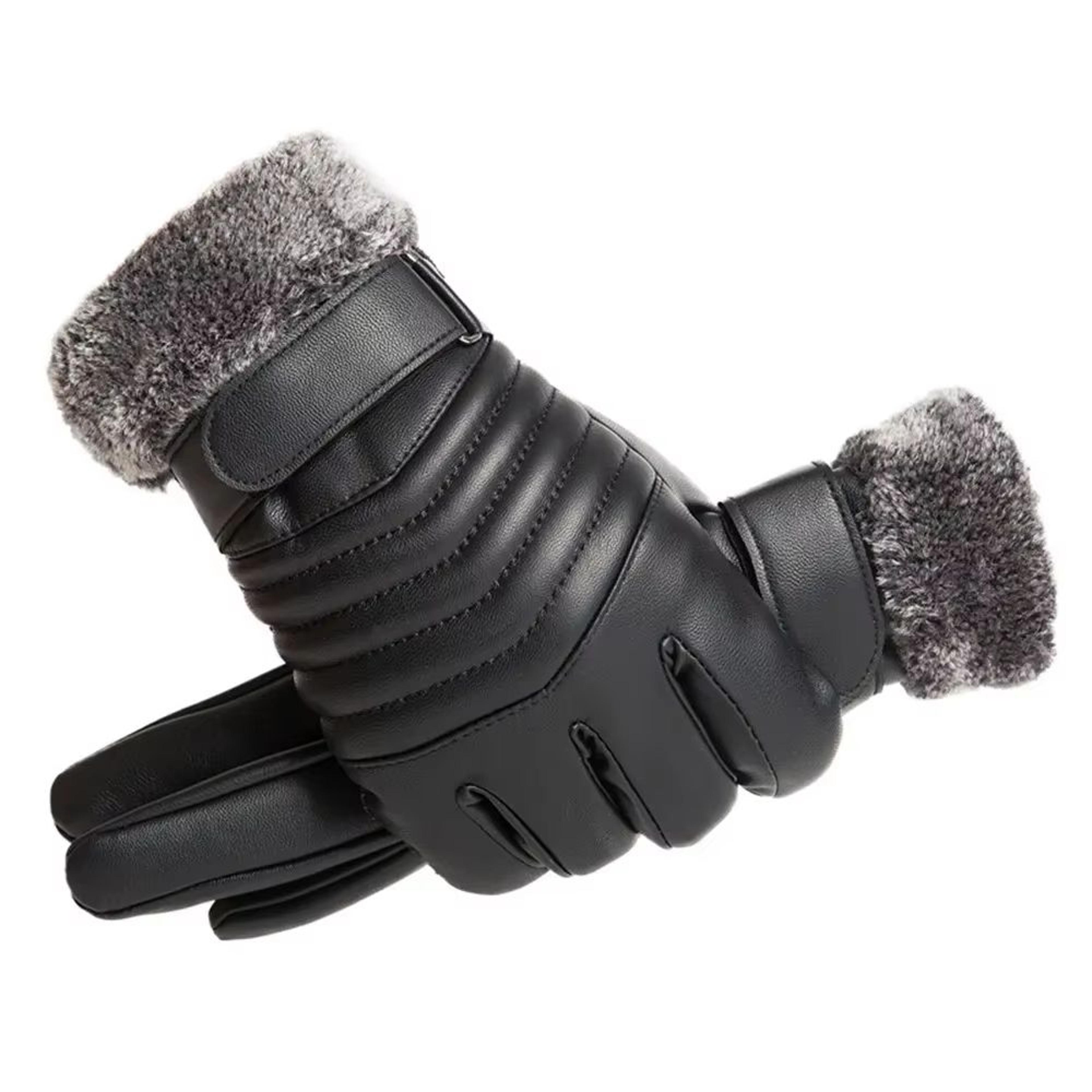 mens plush insulated pu leather touchscreen winter cycling gloves