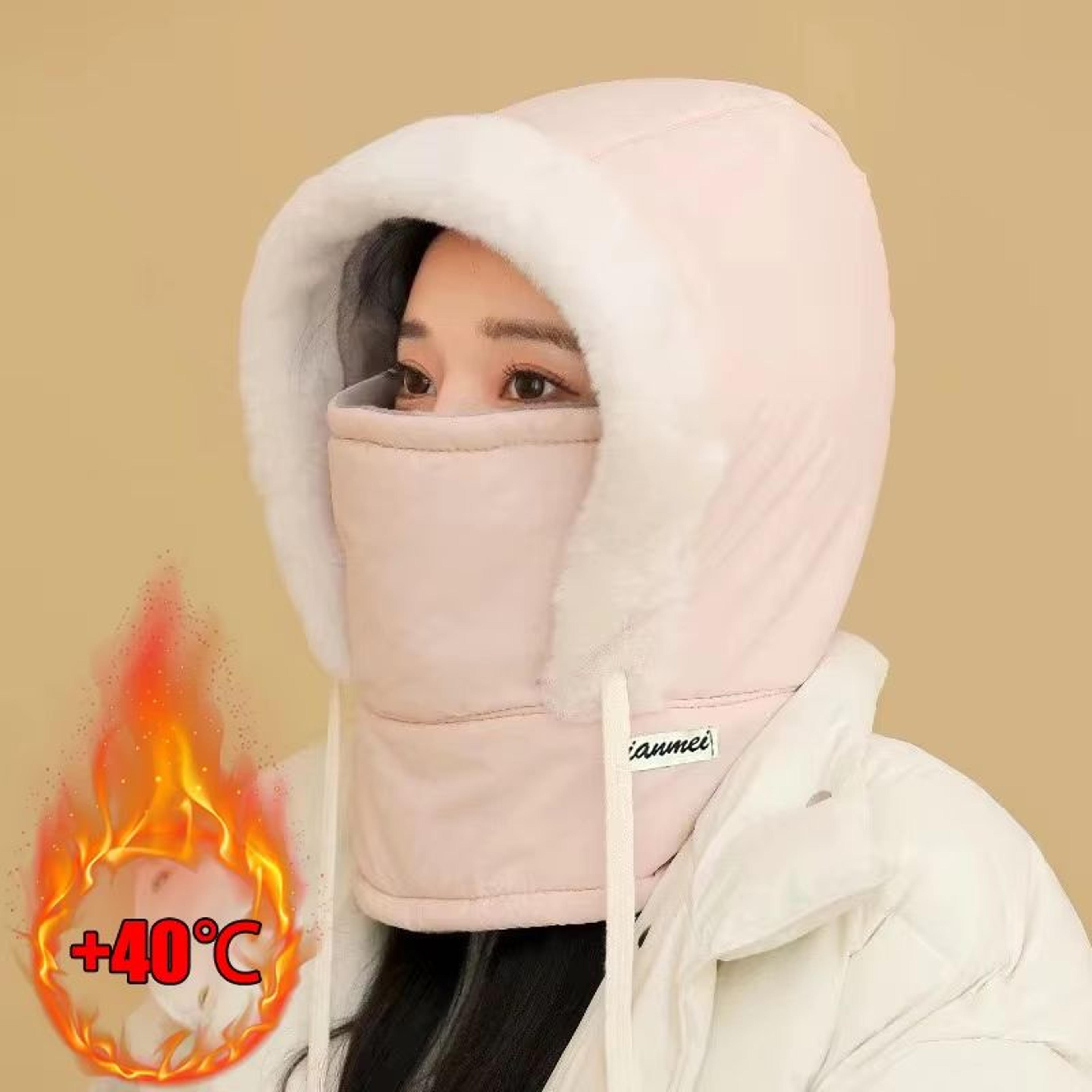 thermal 3 in 1 hooded scarf hat with plush neck warmer