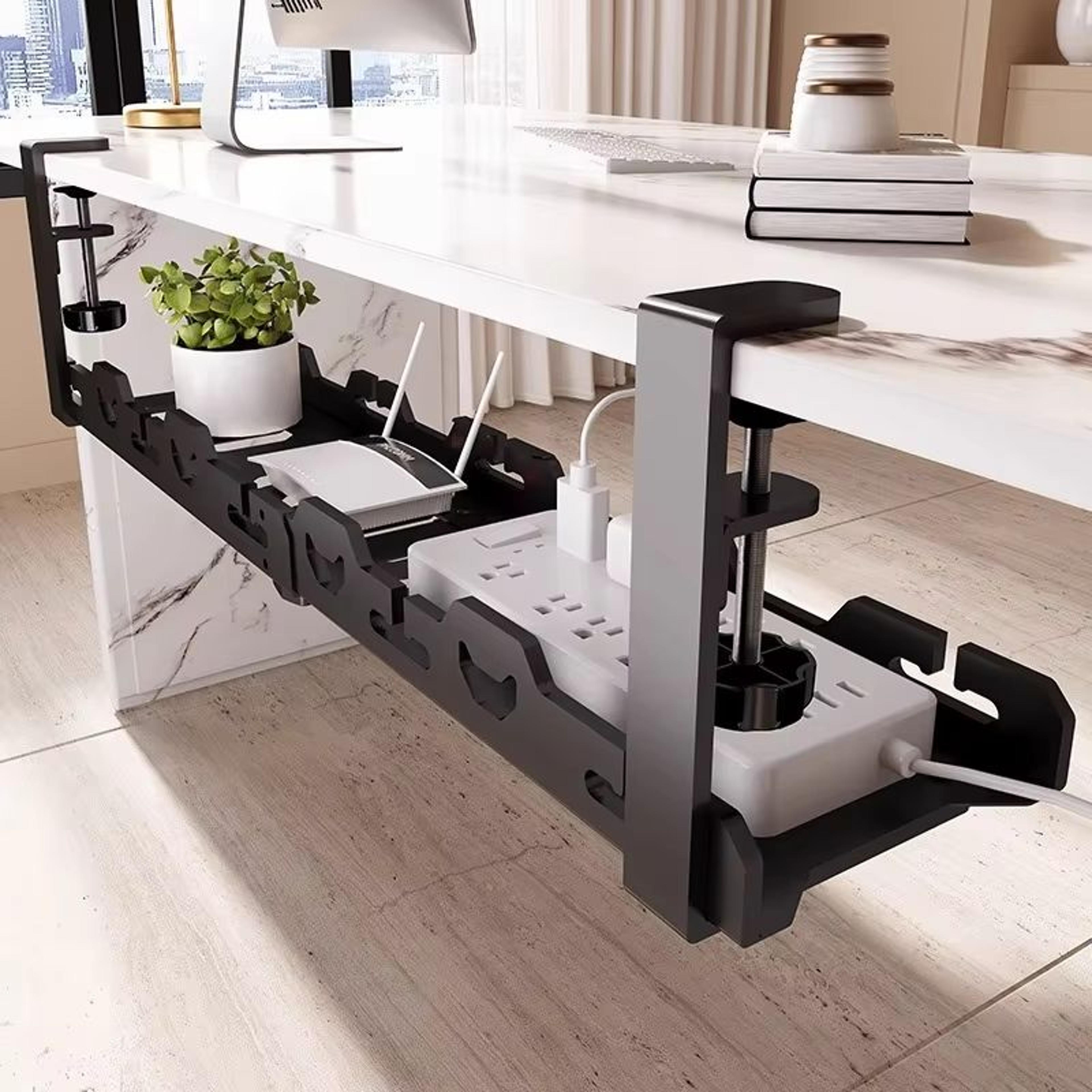 telescopic under-table metal cable management tray for home & office