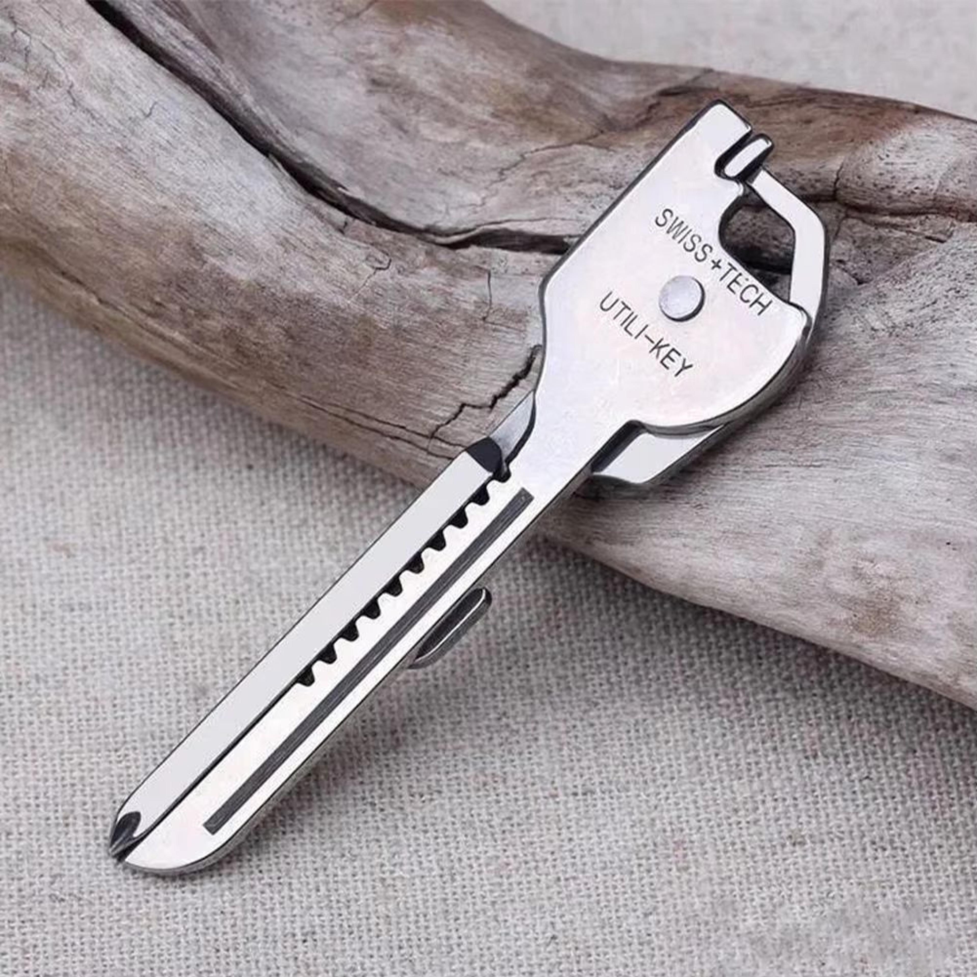 key-shape mini multi-tool keychain with knife & screwdriver utility