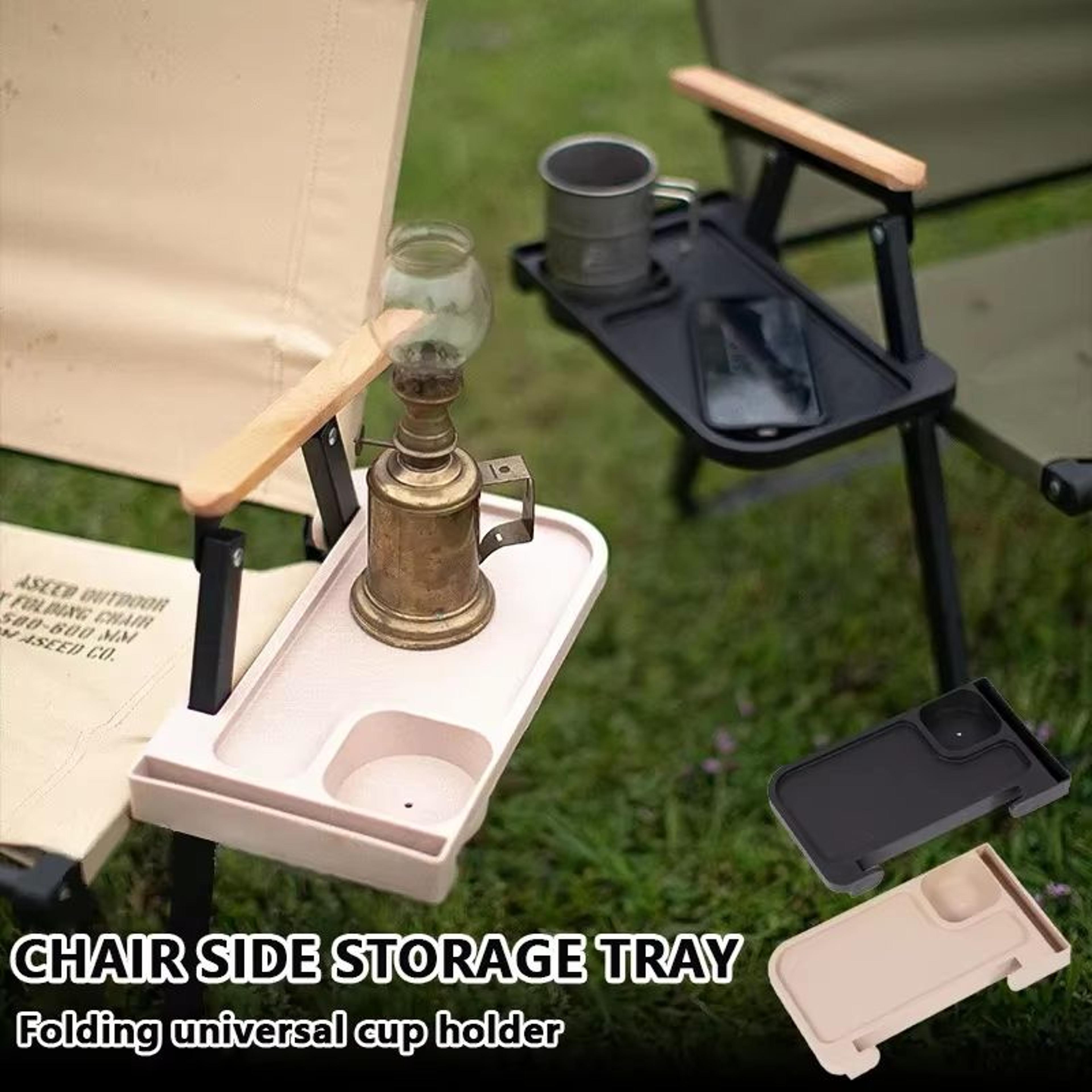 outdoor folding chair side tray with cup holder & rear storage – 2-piece set