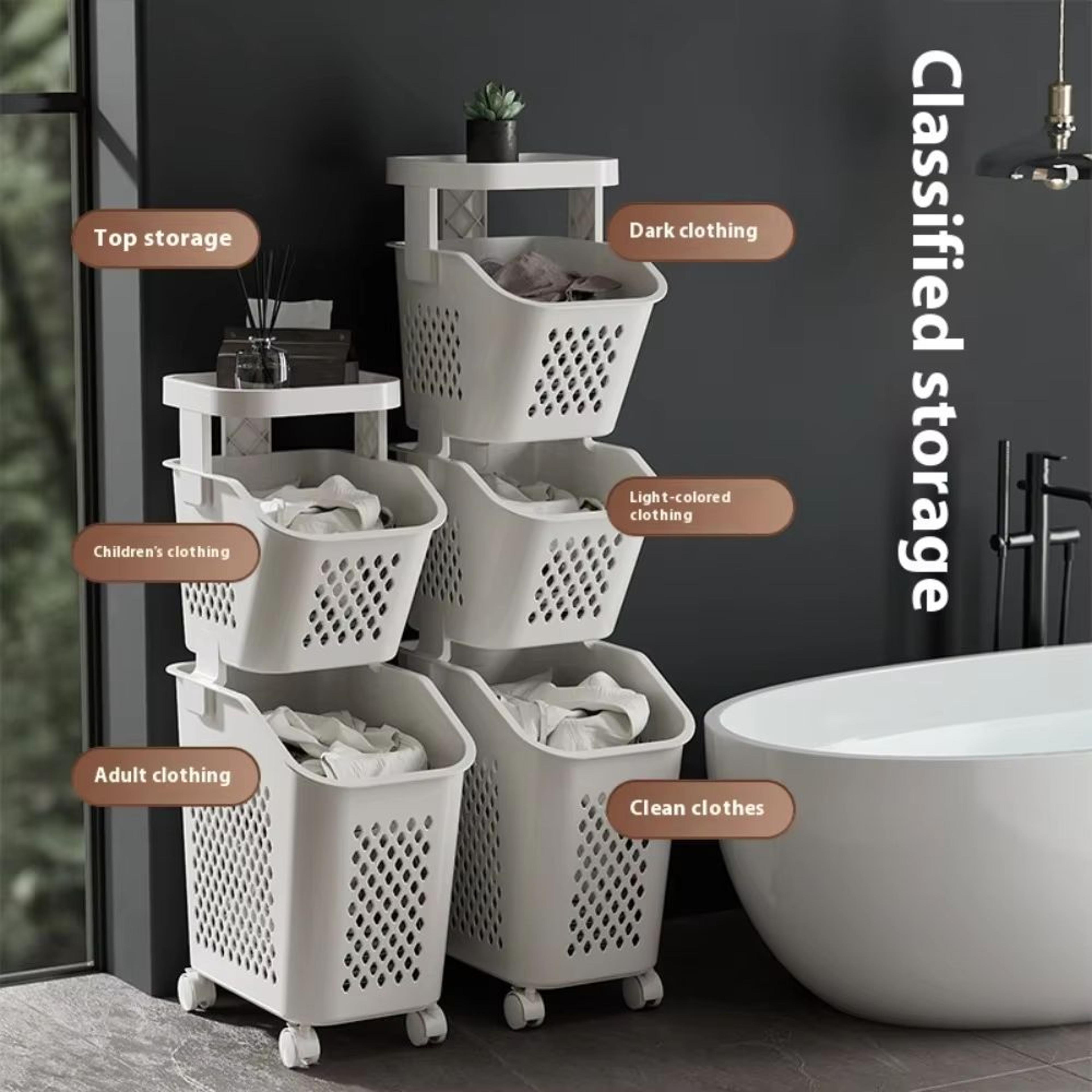 multilayer wheeled pp plastic laundry & storage basket cart