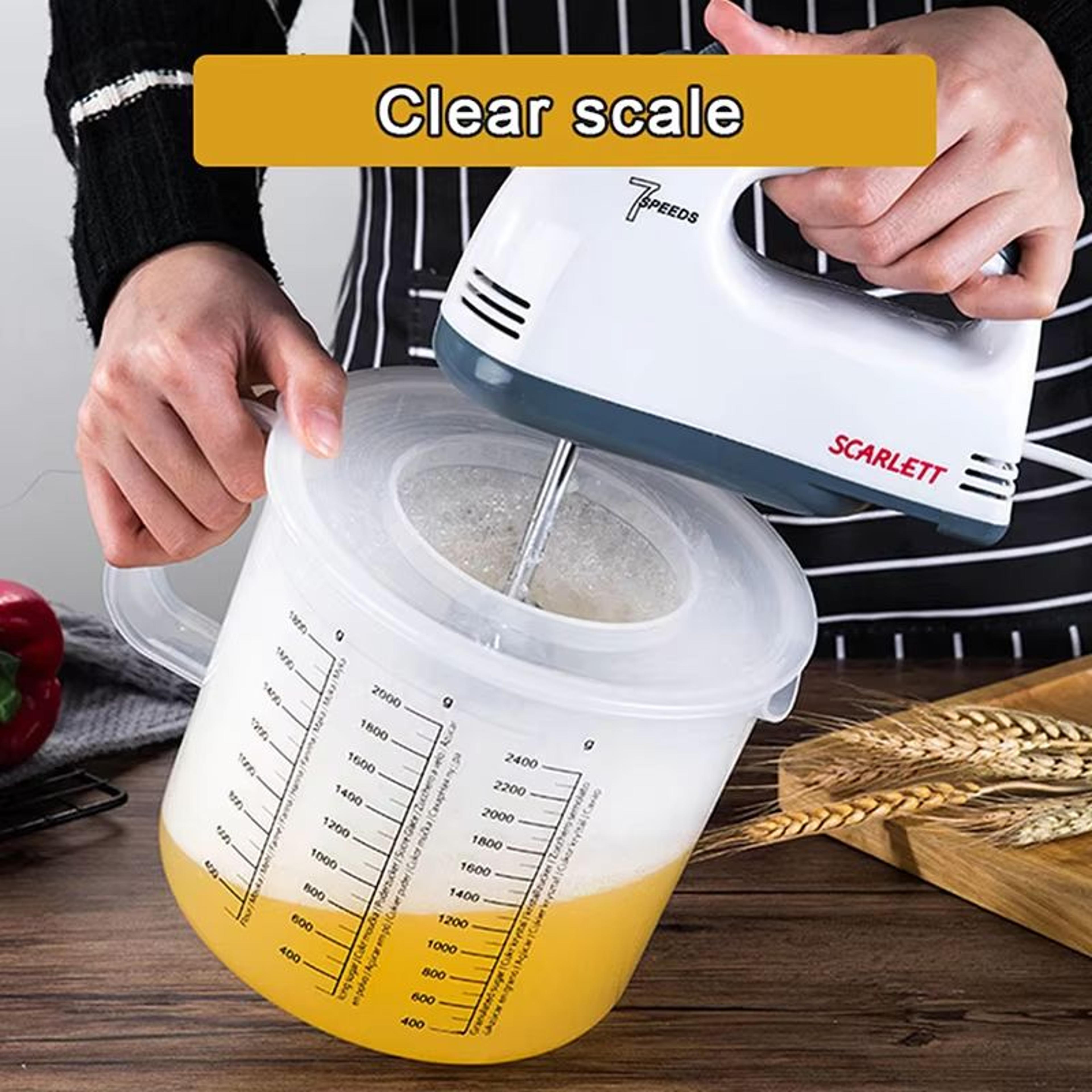 2.5l large capacity transparent mixing bowl with measuring scale and lid