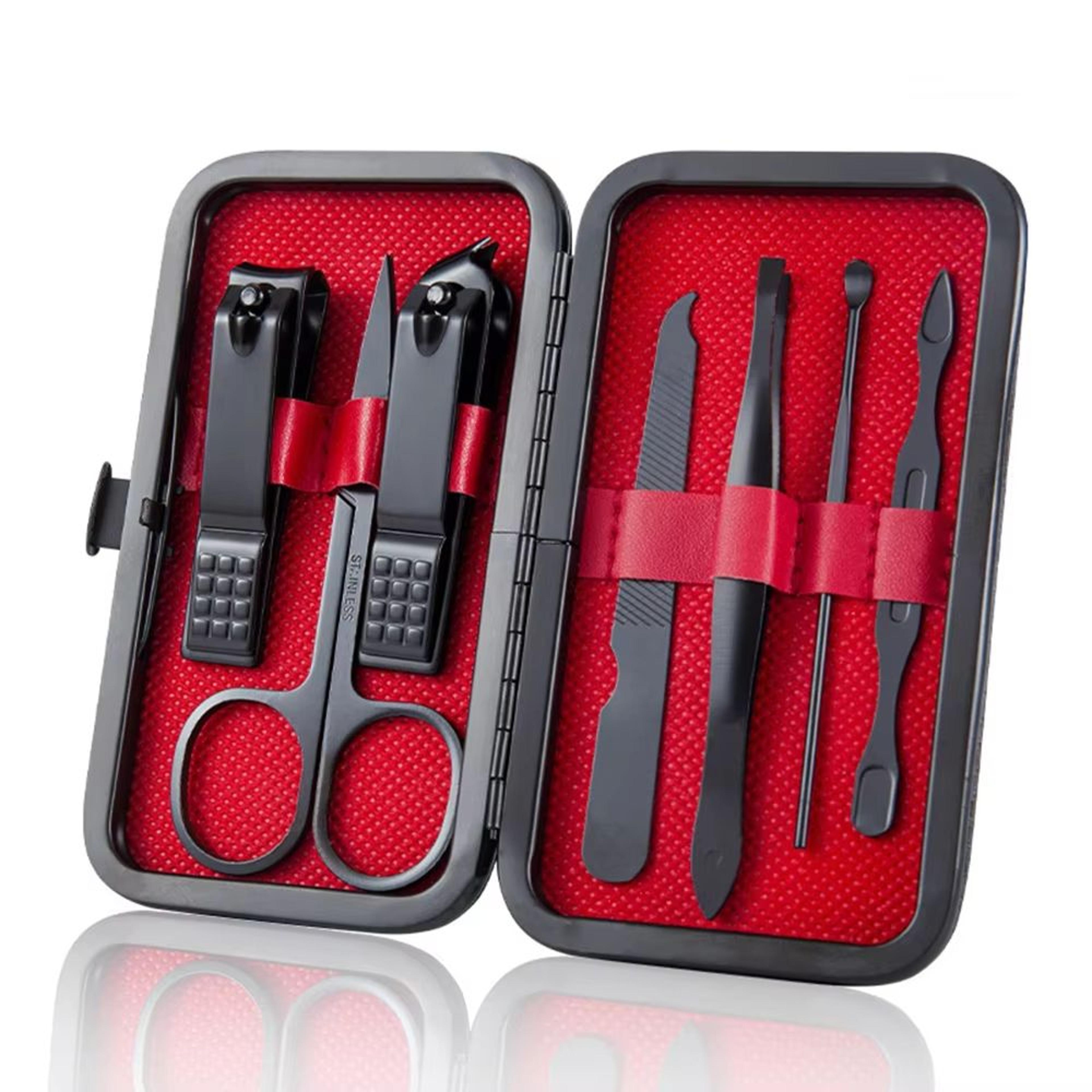 elegantedge 7-piece stainless steel nail set – black grooming kit for fingers & toes