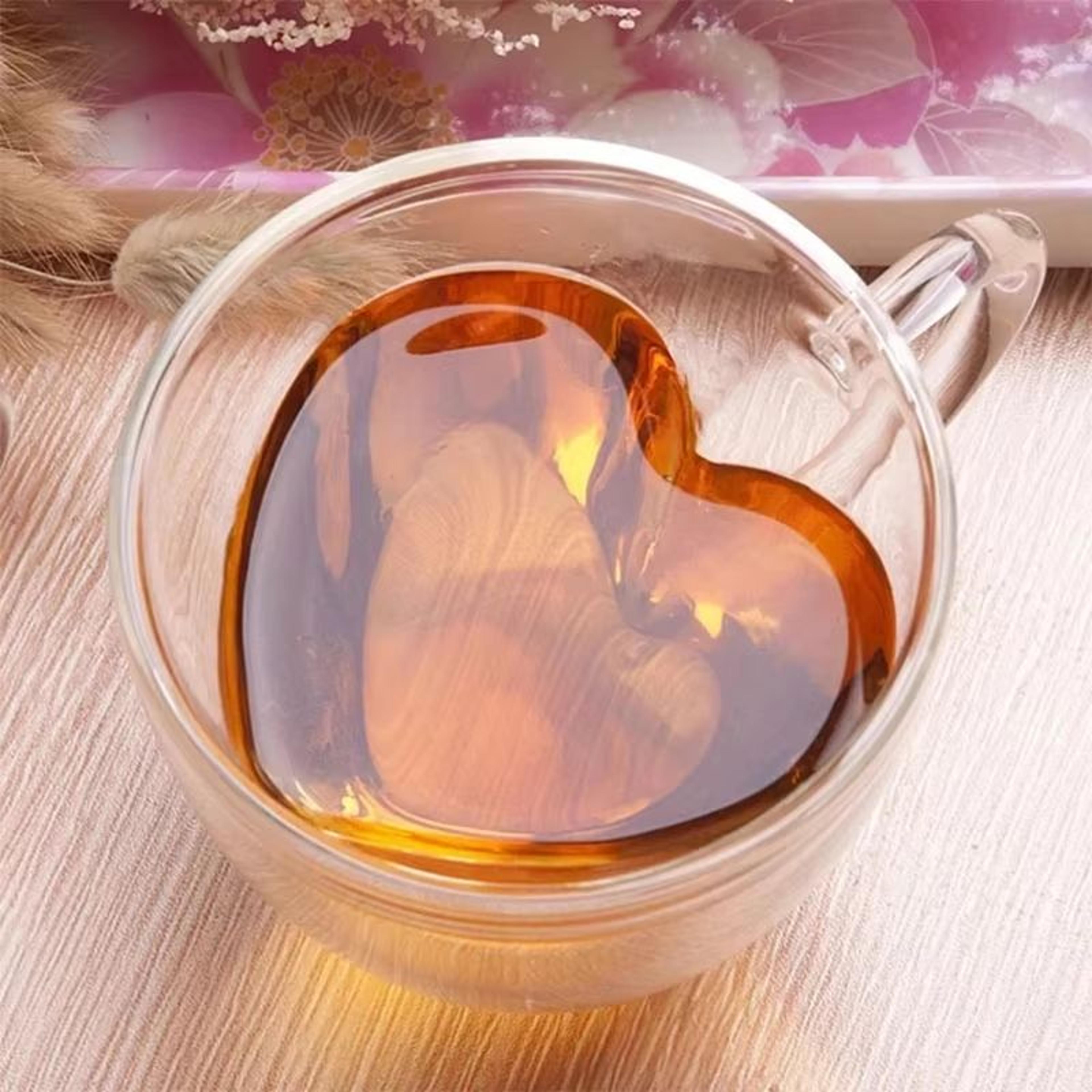 heartcup double wall glass cup with handle – insulated clear tea coffee latte mug