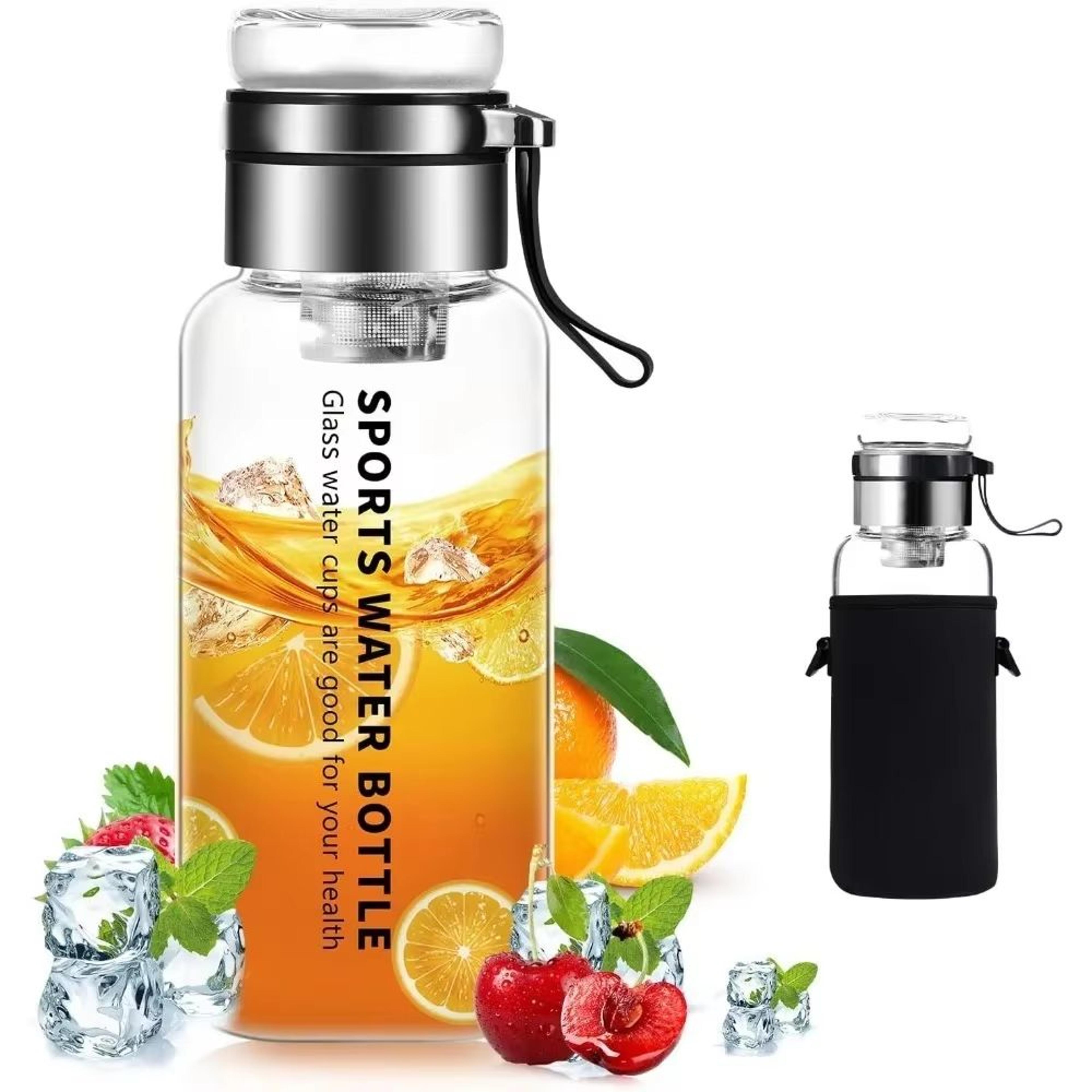 hydroglass 32oz portable glass water bottle with stainless tea infuser and transparent milk-juice cup design