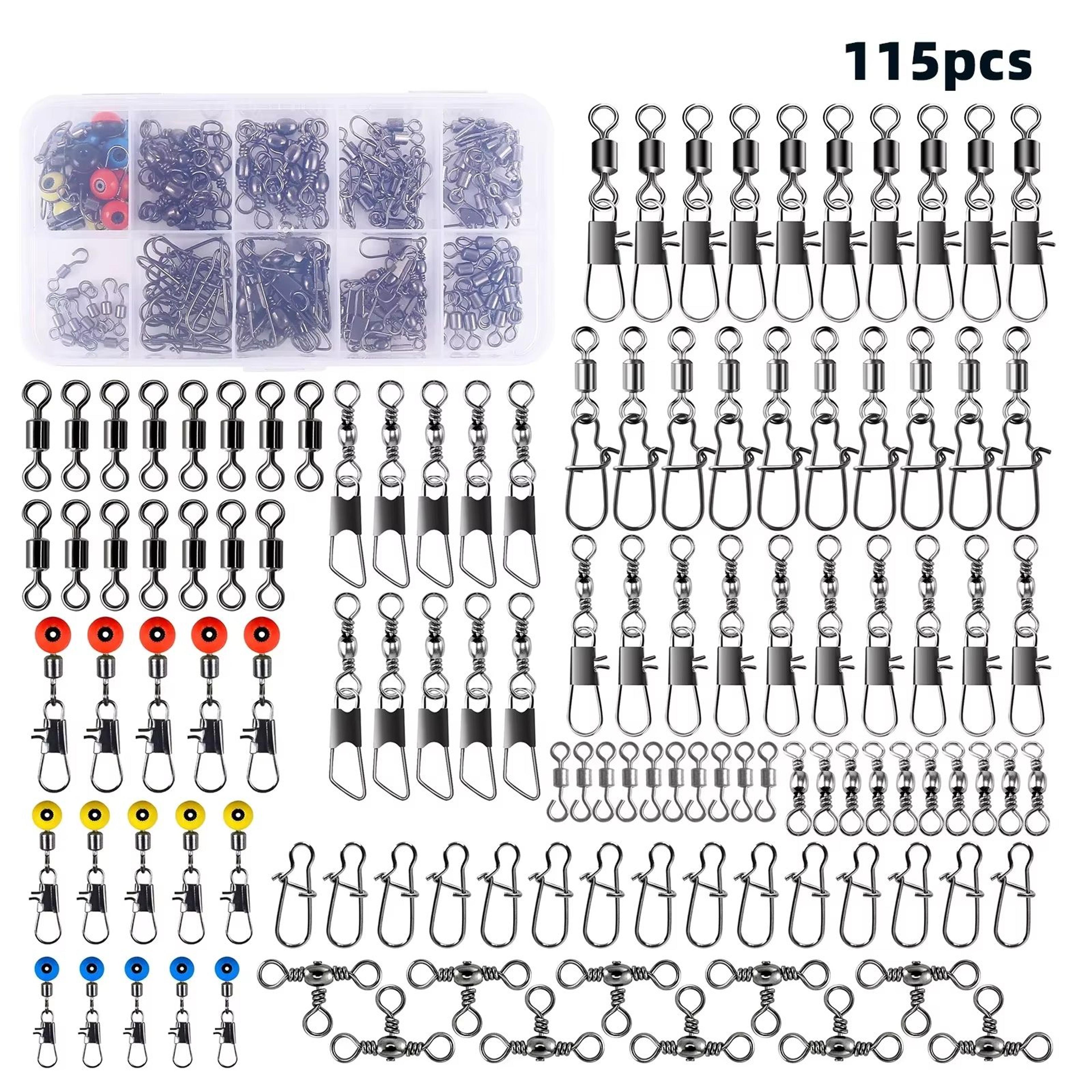 115-piece fishing connector swivels kit with box – center pass swivels & pins for sea, bass & trout rigs