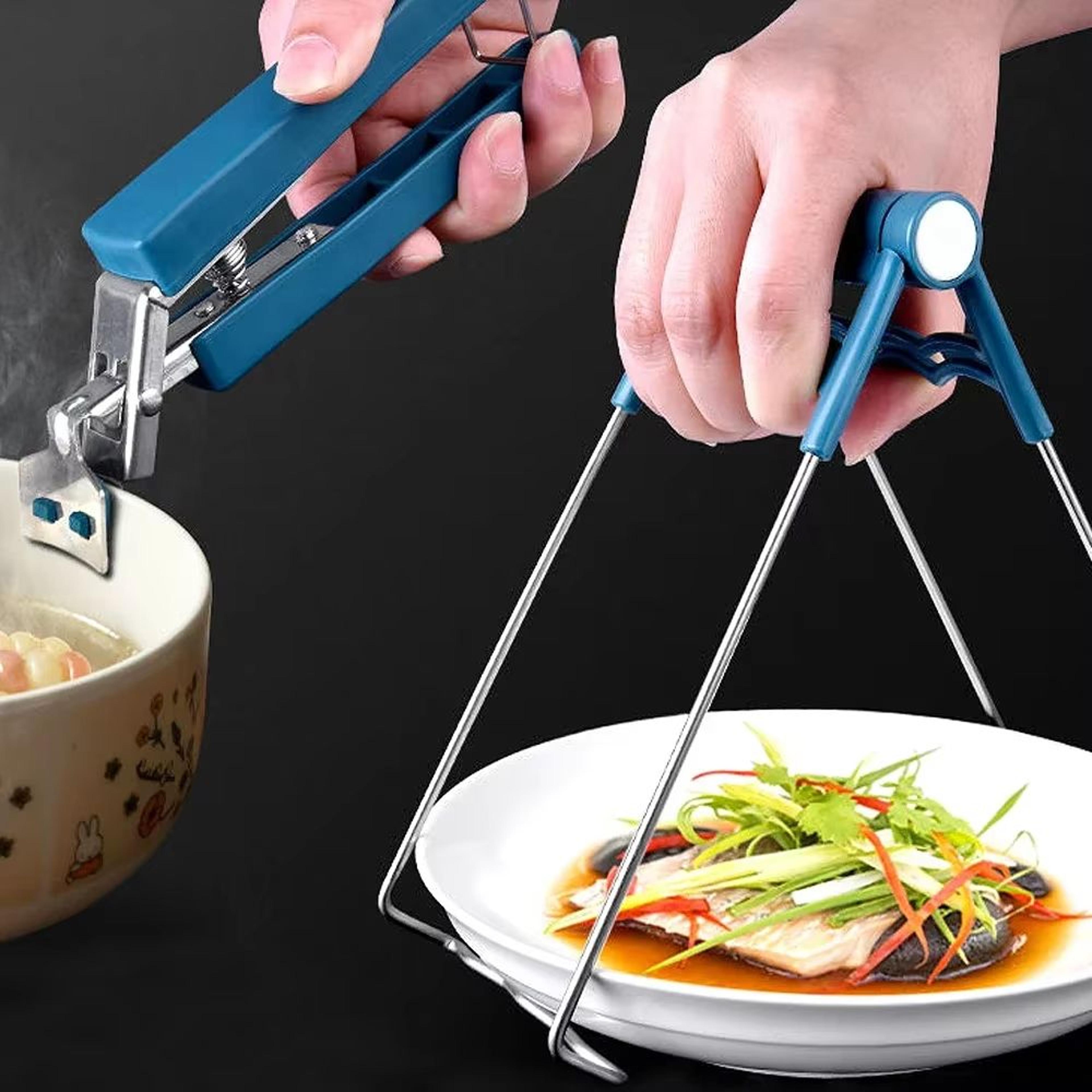 tongs kitchen steamer and bbq clip – anti-slip pot clamp for microwave, oven, and tray use