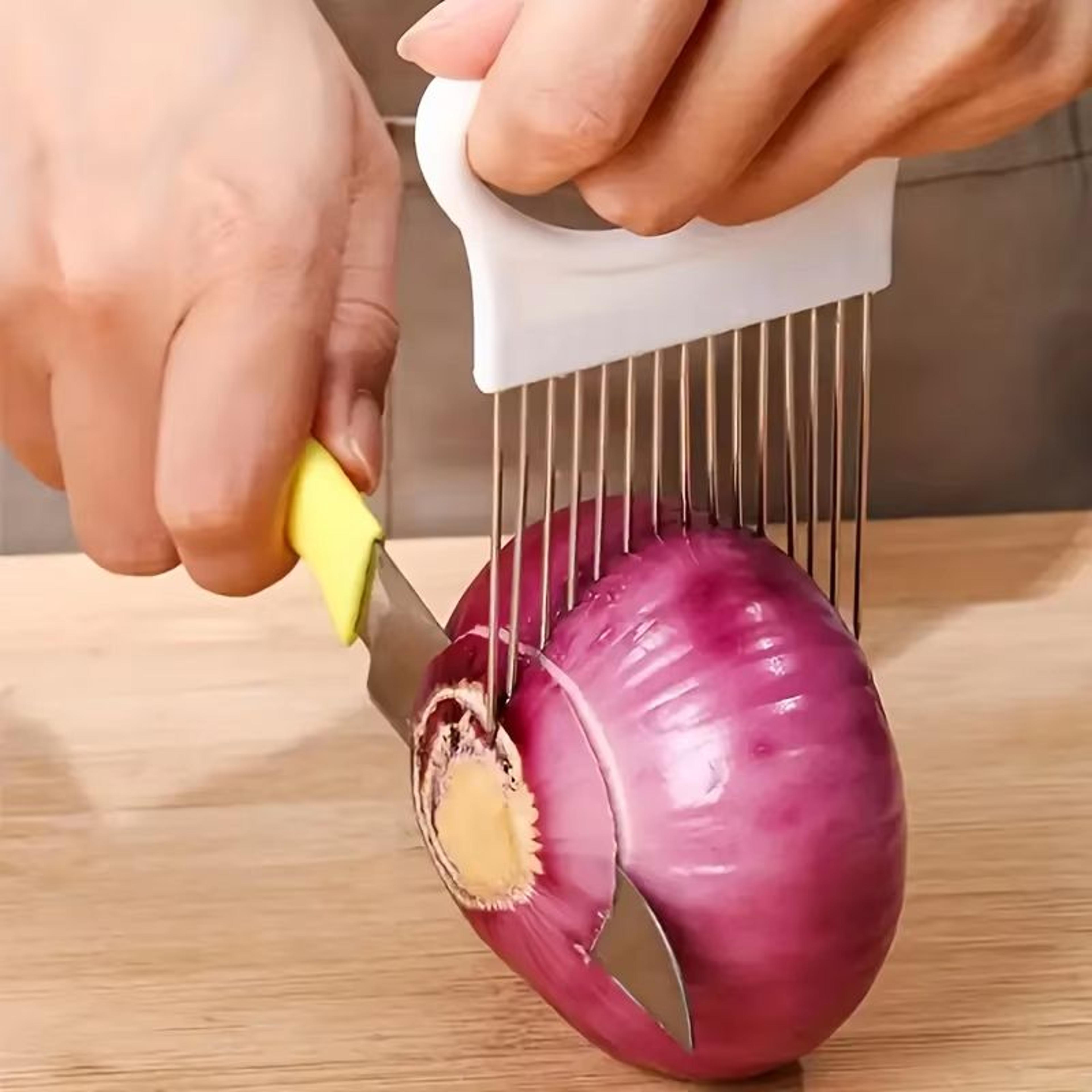 stainless steel onion cutter holder food slicer assistant vegetable cutting fork kitchen gadget