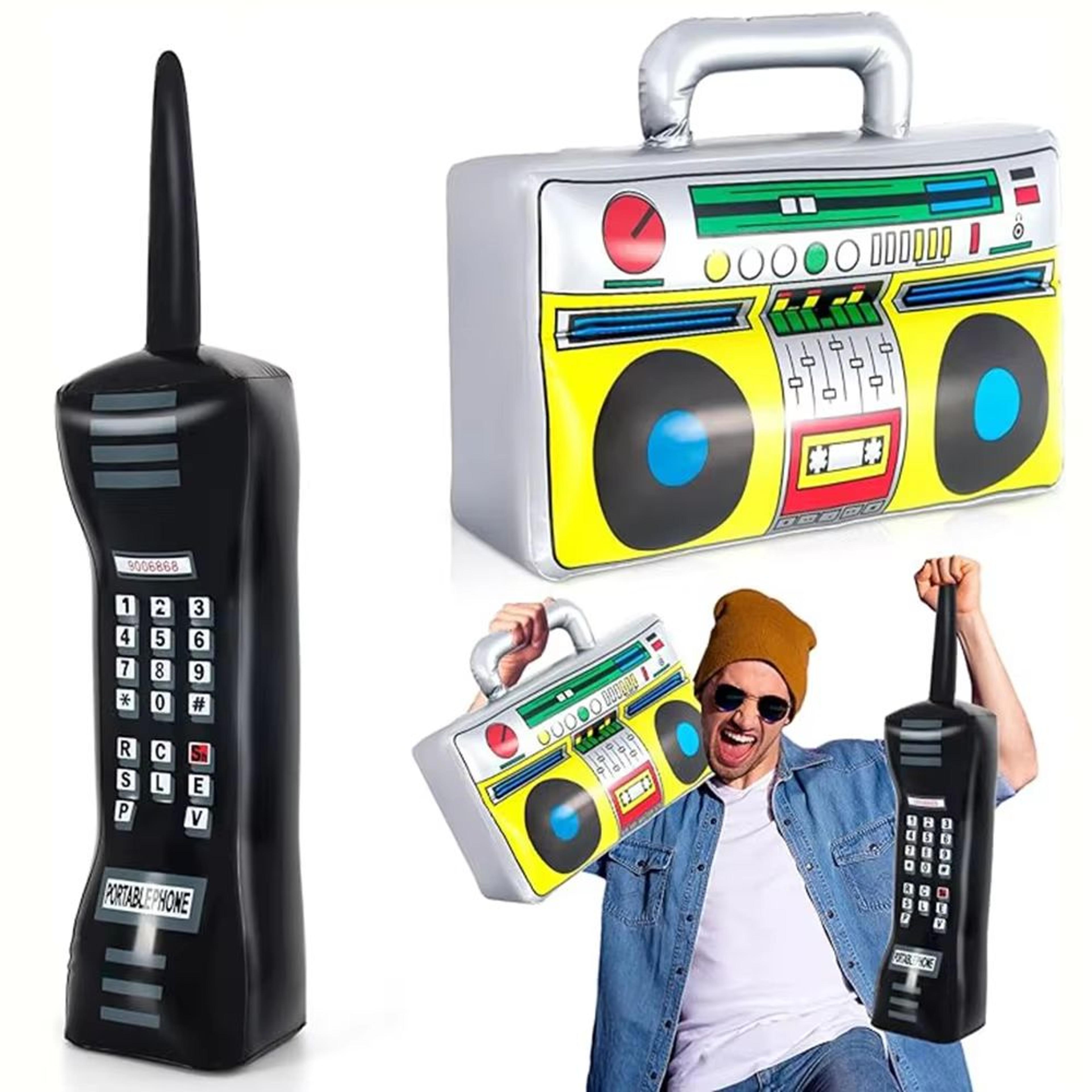 retrowave 90s inflatable radio & phone prop set (2-pack) – hip-hop theme party decorations