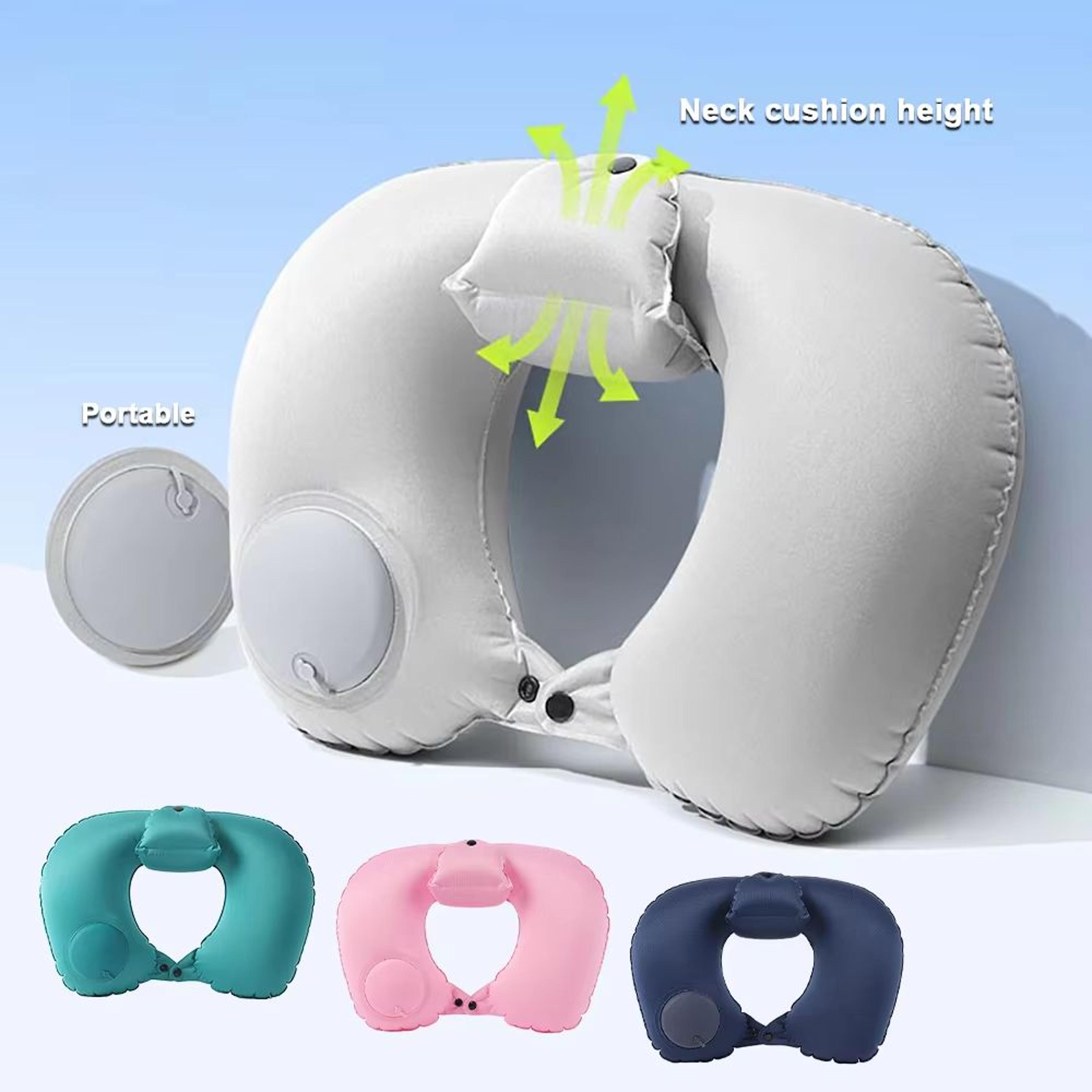 pressease inflatable travel neck pillow – compact press-to-inflate cushion with detachable cover for travel & camping