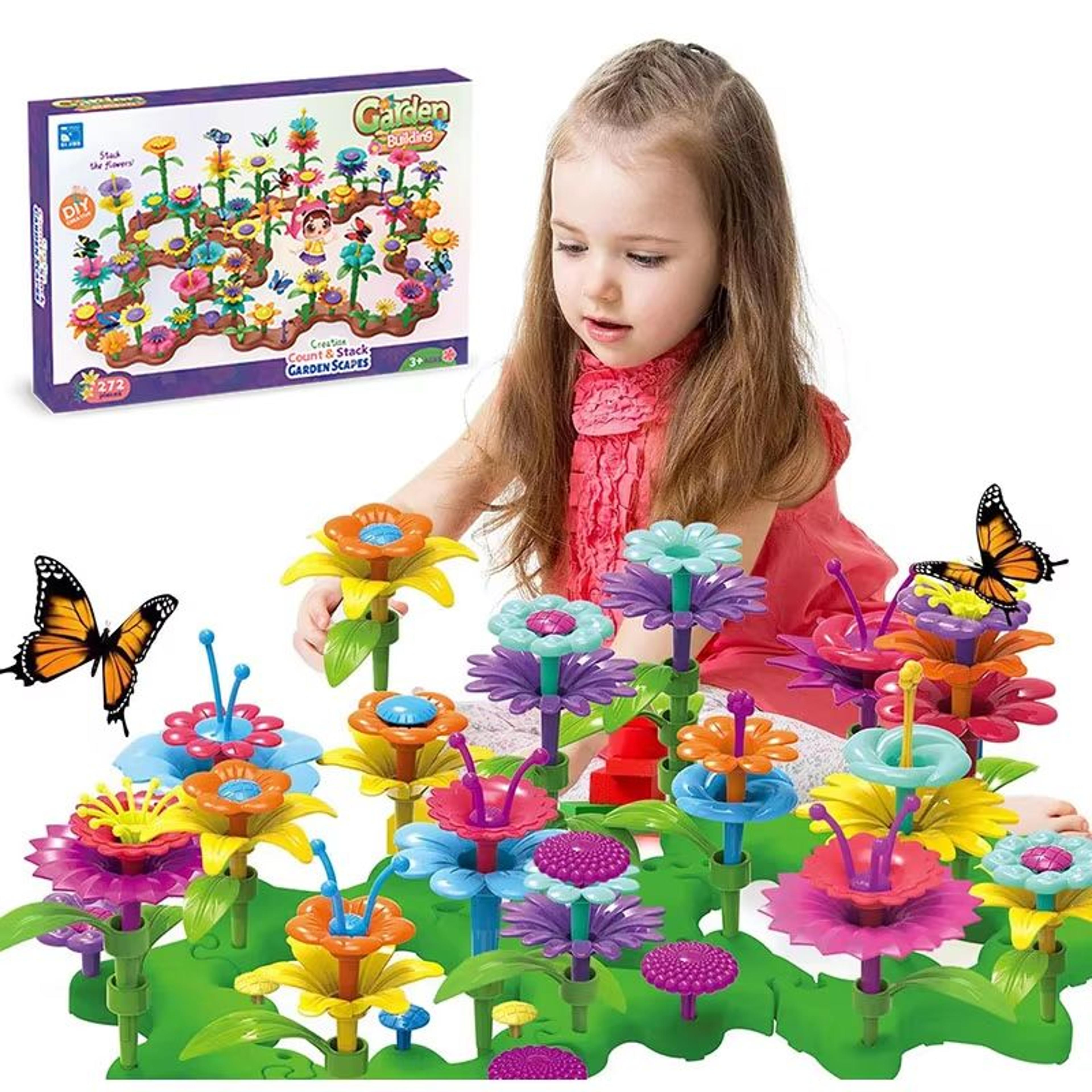 bloombuilder diy flower garden blocks playset – creative floral garden building toy for kids & parents