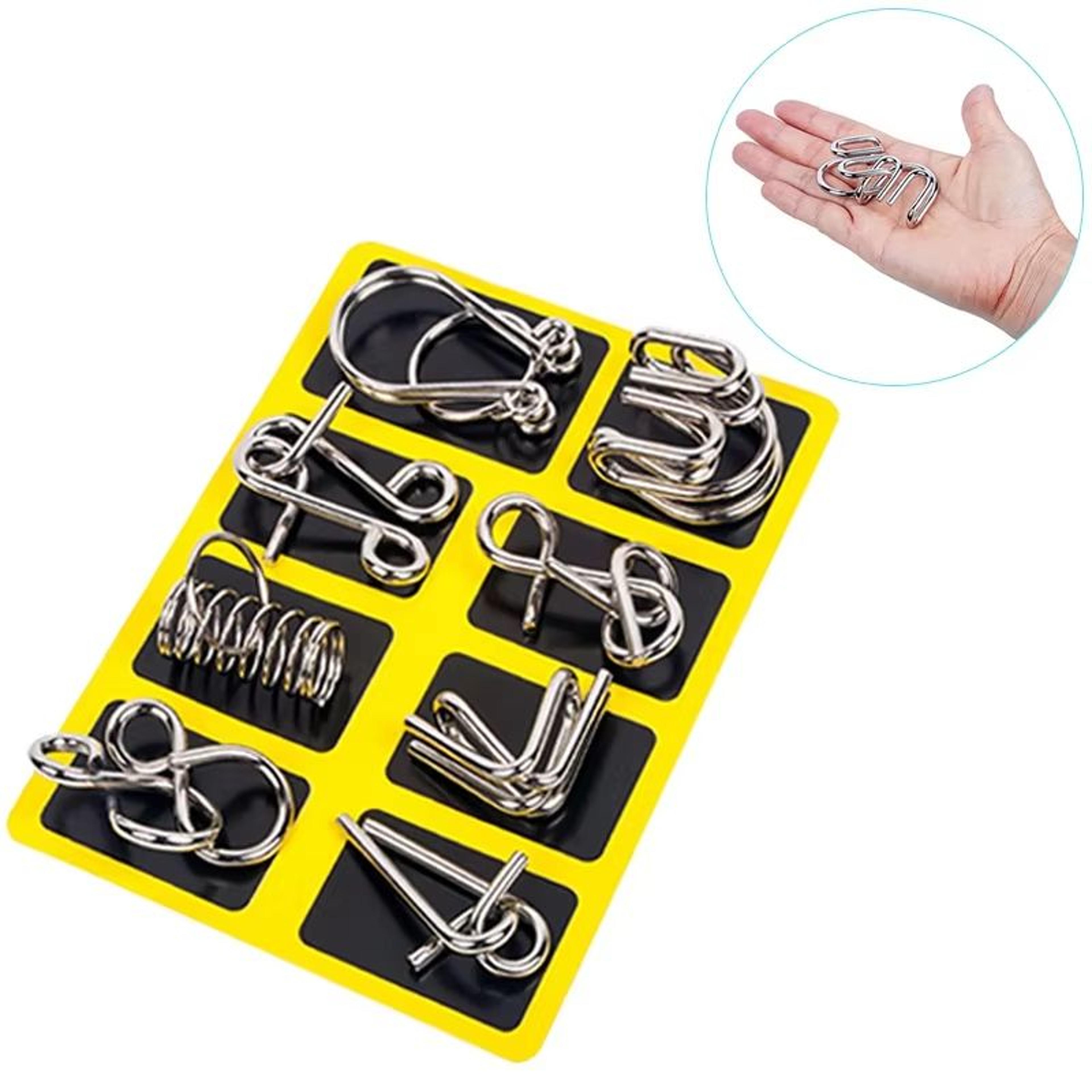 metal wire puzzle set - 8-piece montessori style iq brain teaser for kids & adults