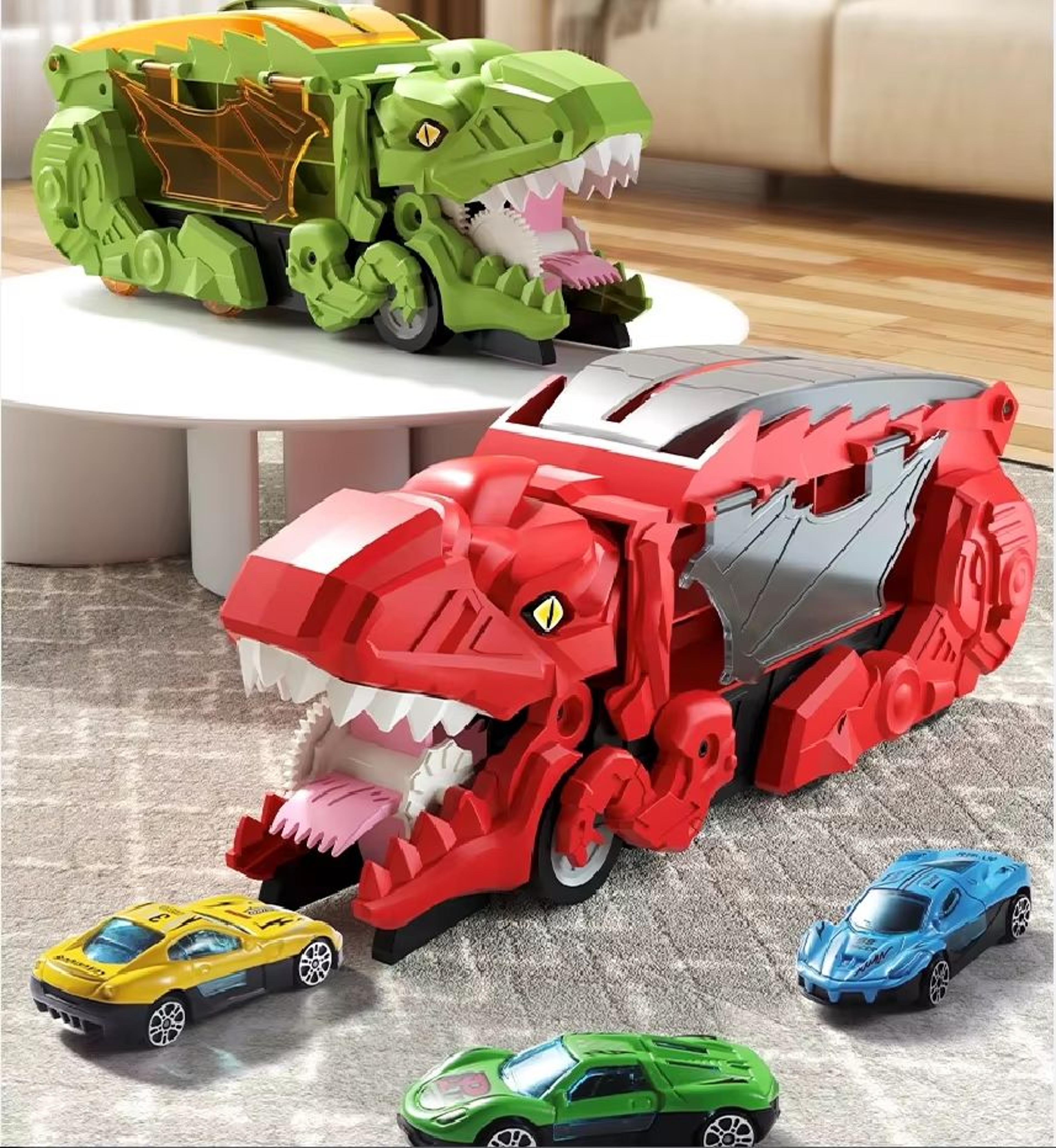 dinodevour t rex transport car toy with alloy racers