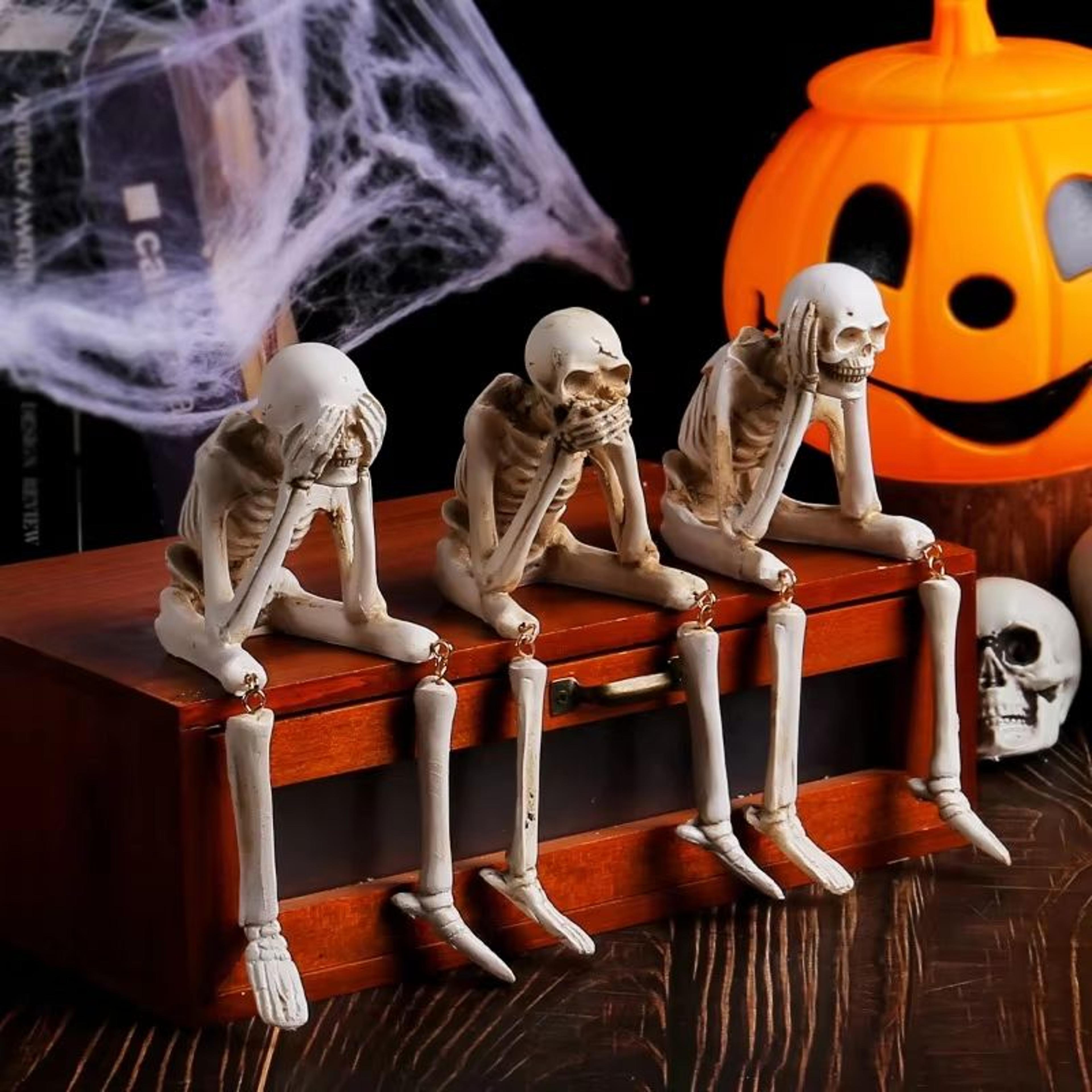 realistic resin "see no evil speak no evil hear no evil" skeleton figurine set