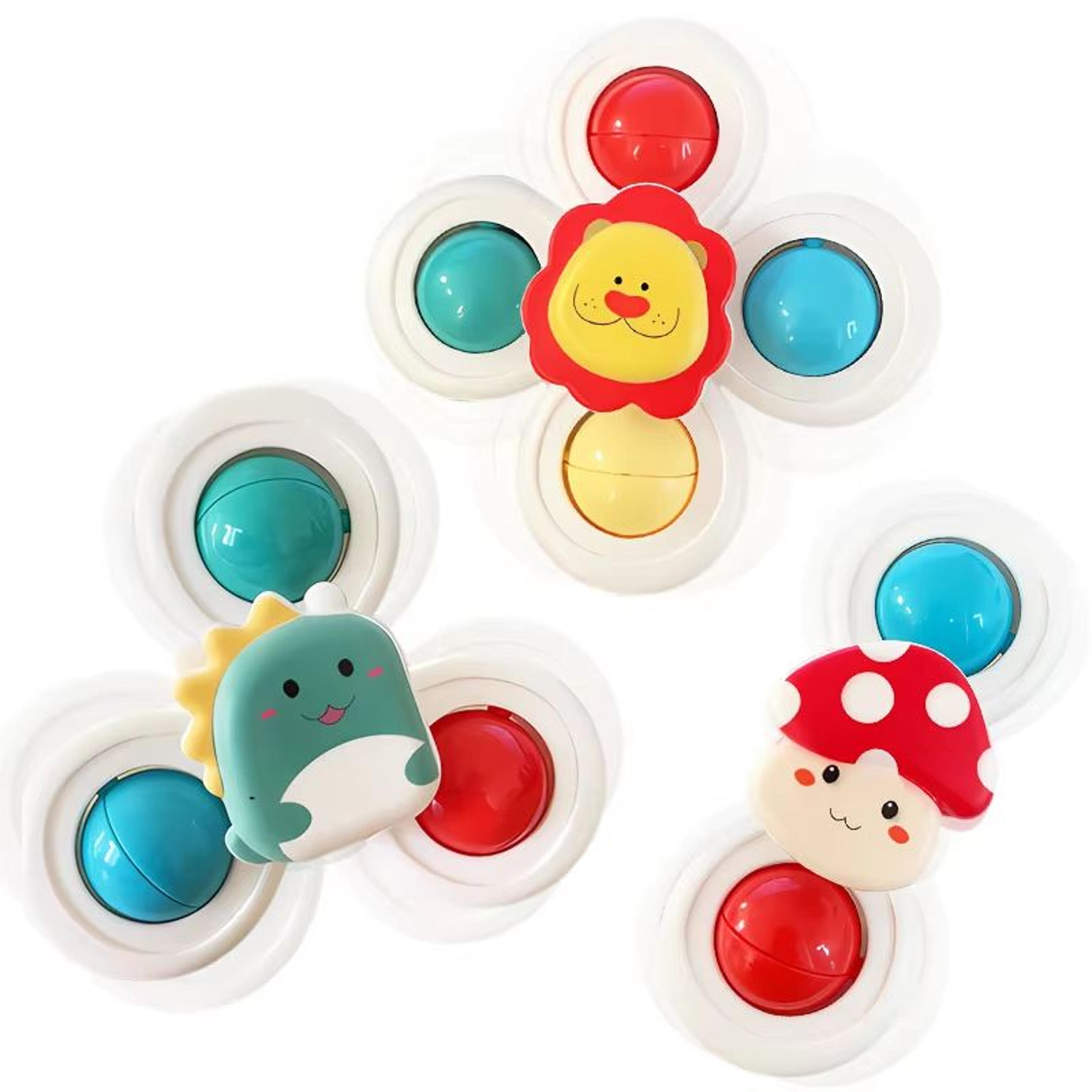 3 piece suction cup spinning animal toys for kids – window, high chair, bath and travel