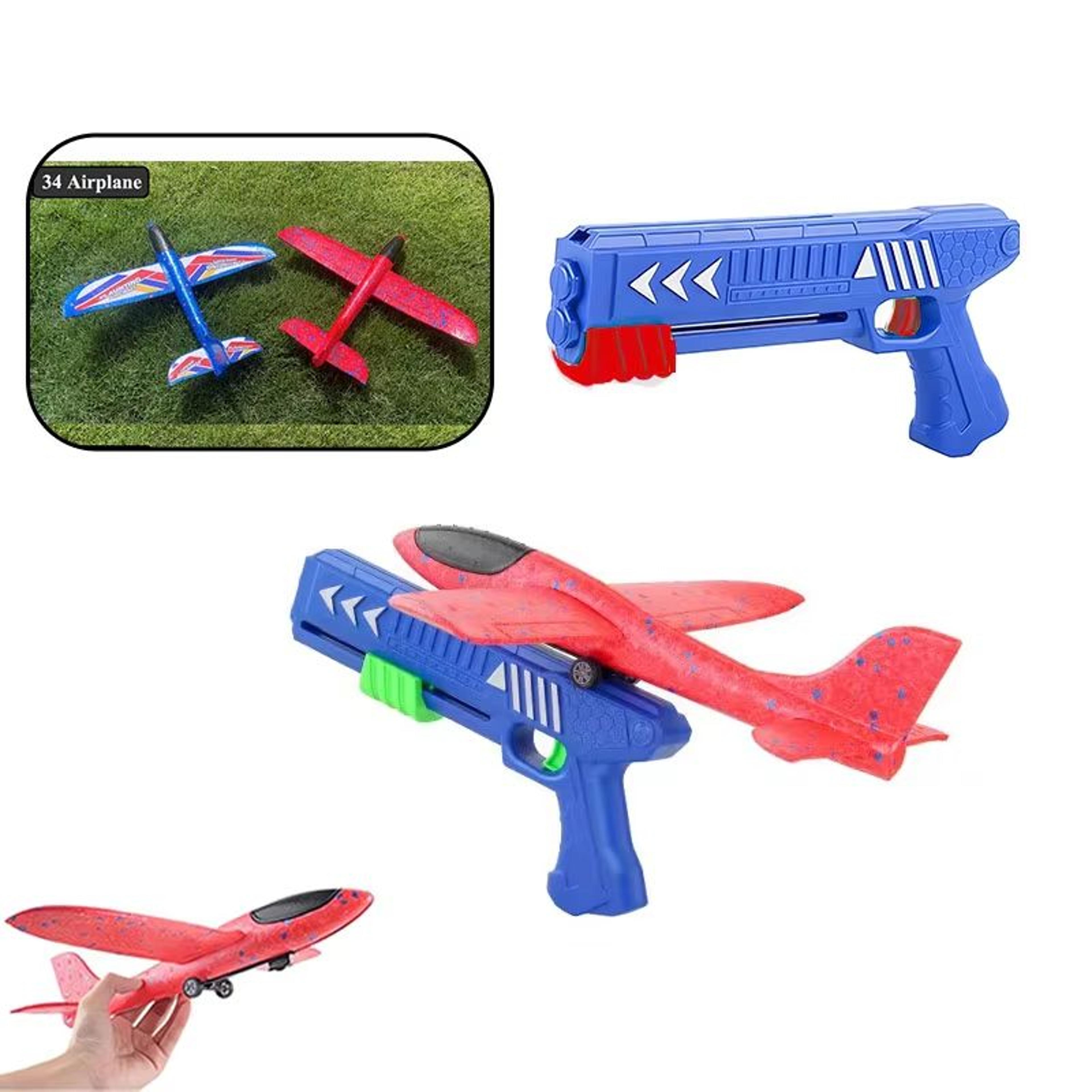 kids foam plane launcher set – 9.4 in / 13.4 in glider airplane outdoor catapult toy