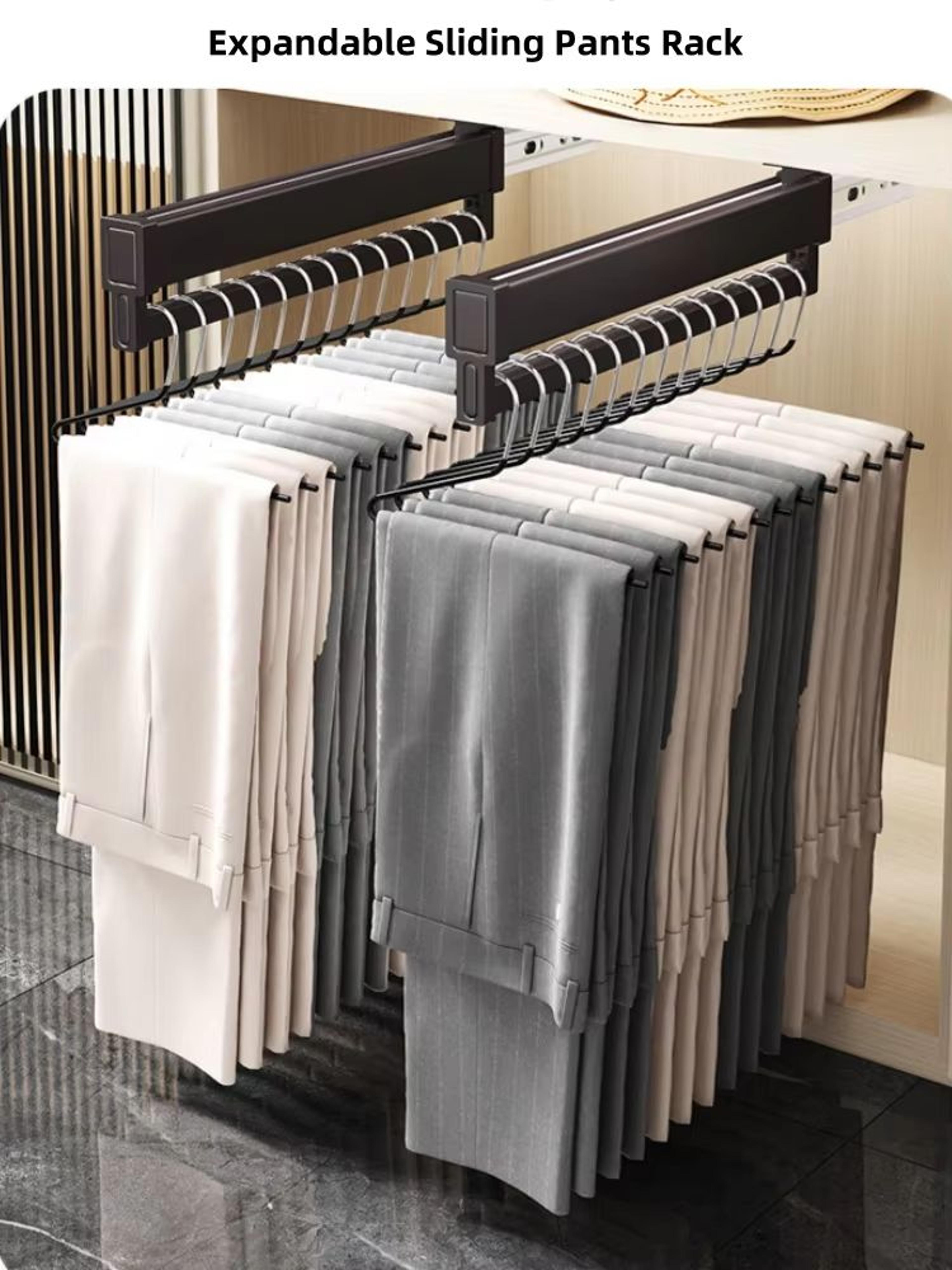 space-saving expandable sliding pants rack