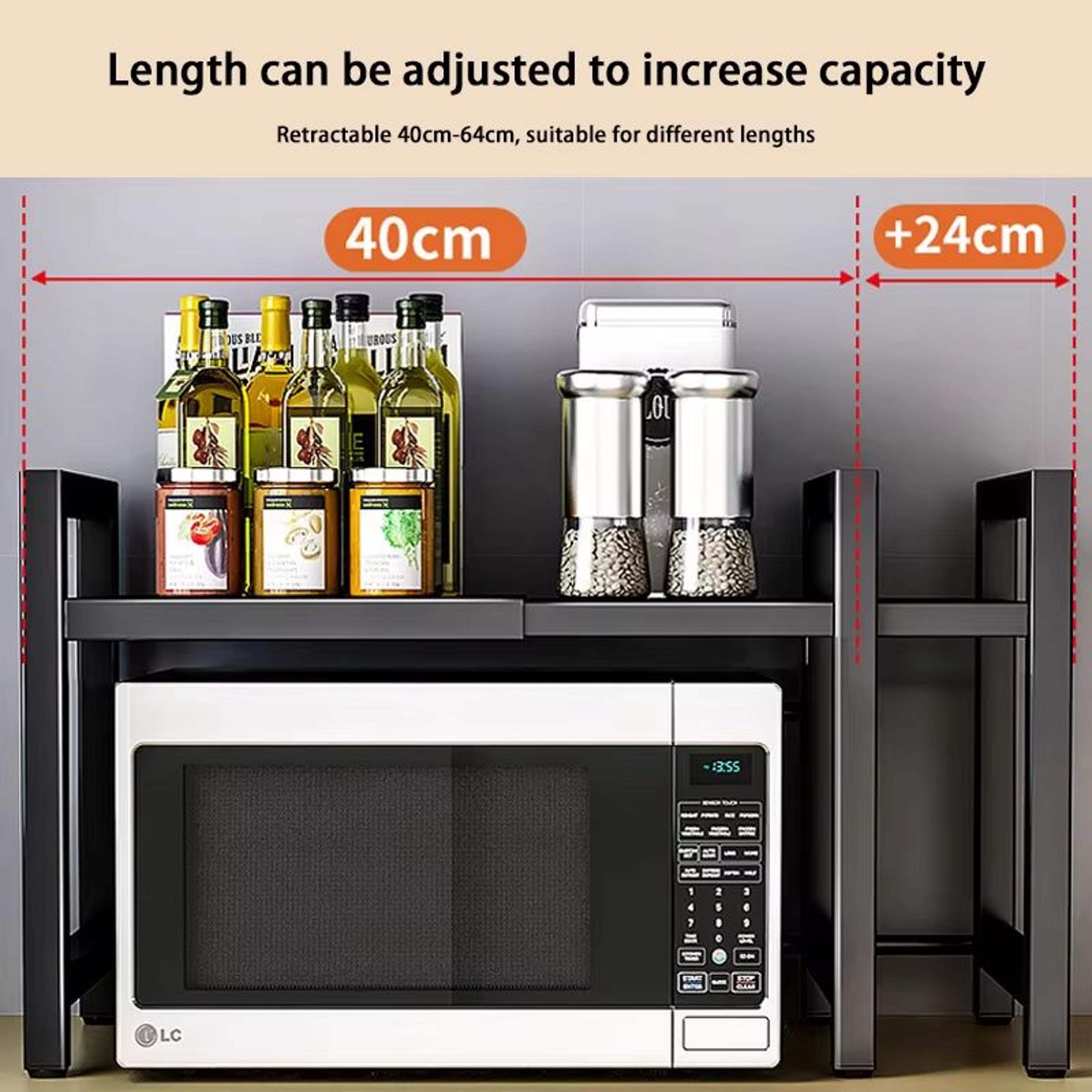 retractable multi-function microwave oven & kitchen storage rack