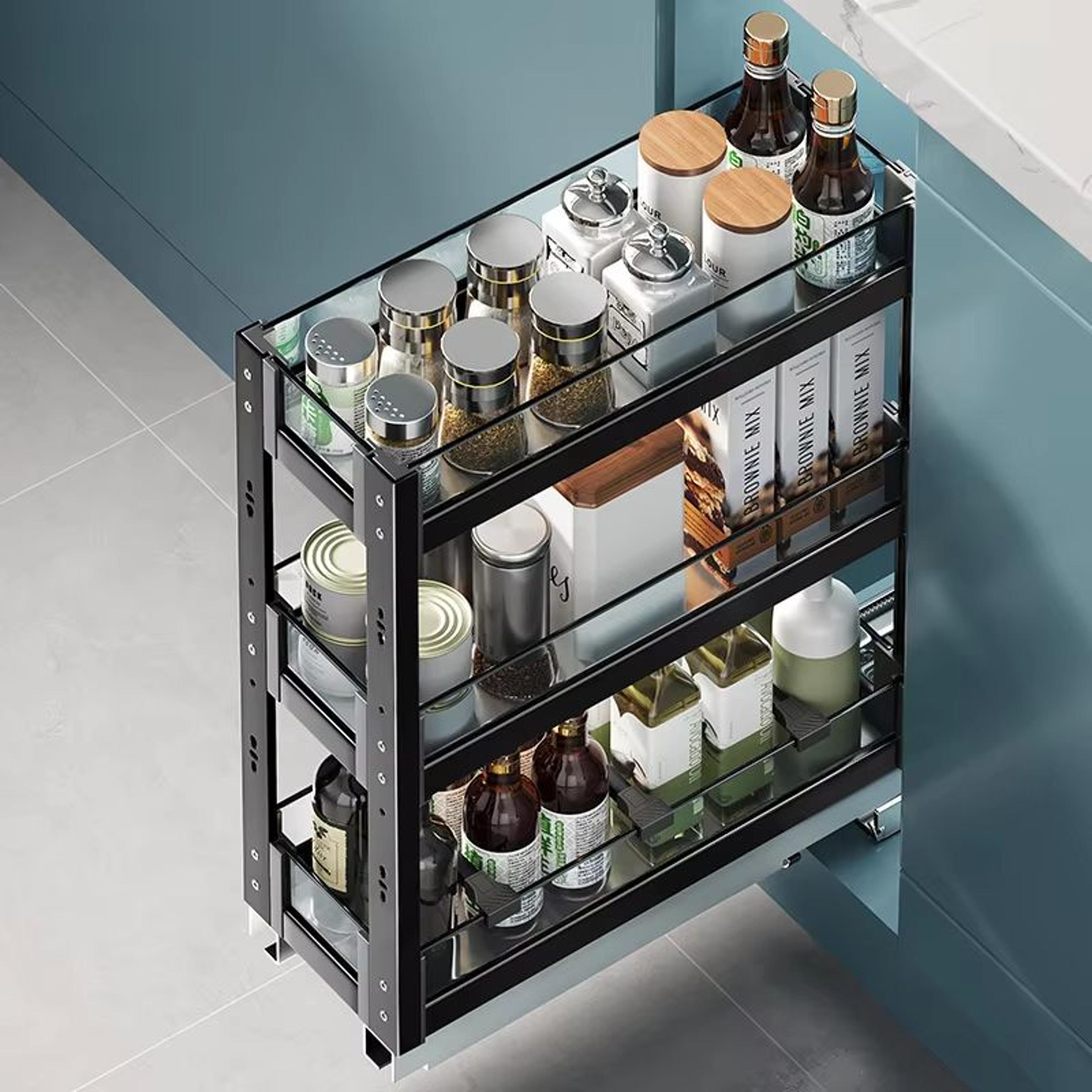 aluminum alloy pull out spice rack for narrow kitchen cabinet