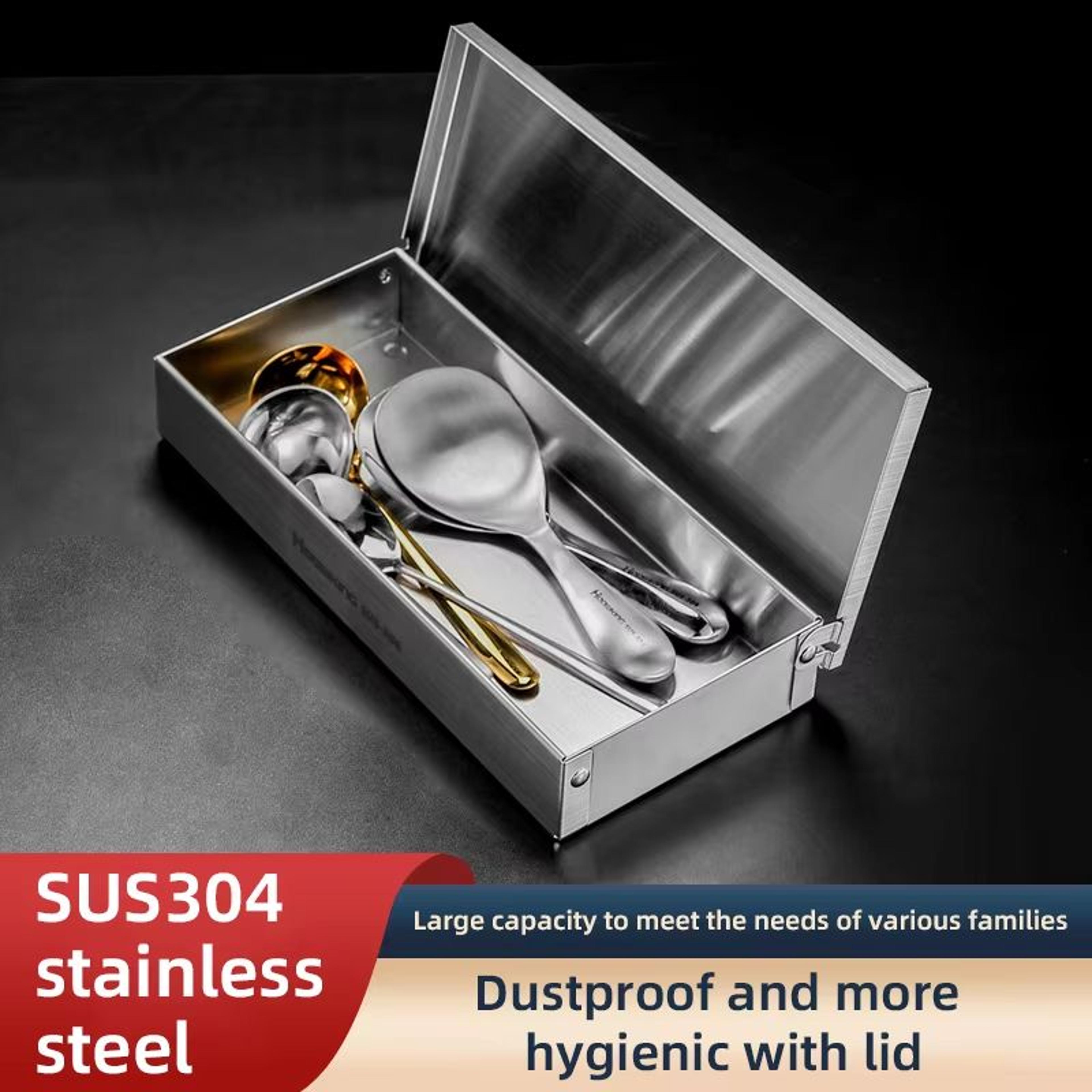 stainless steel travel cutlery storage box with lid