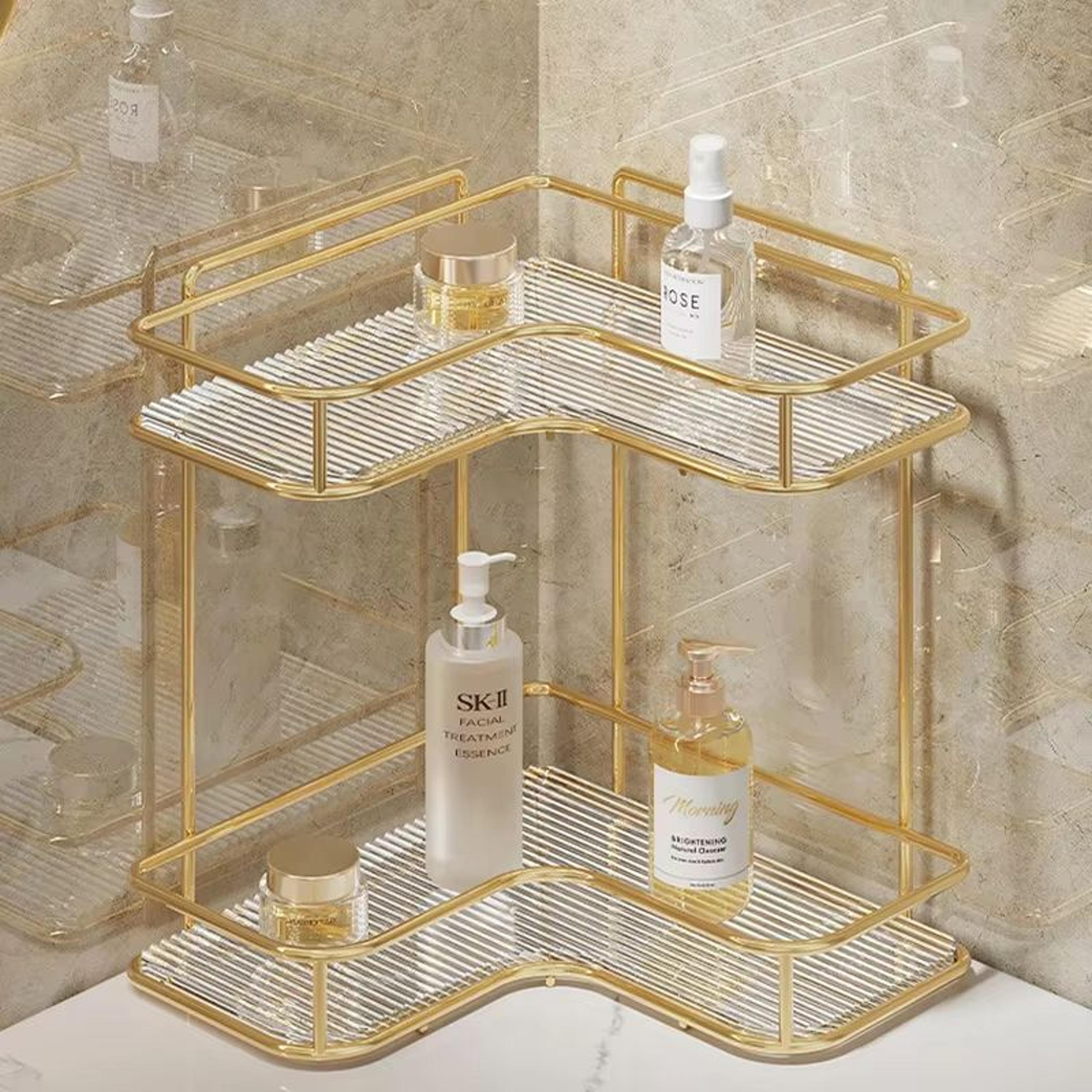 corner-space acrylic bathroom shelf organizer