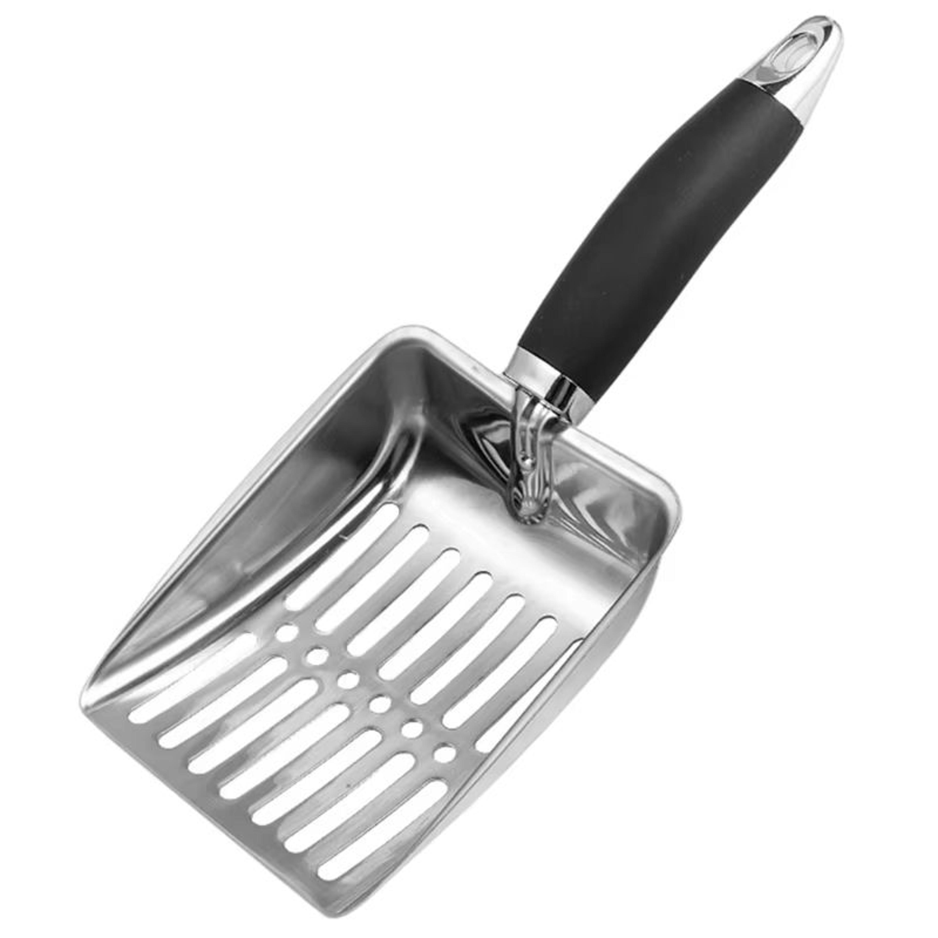 large metal cat litter scoop with non-slip handle