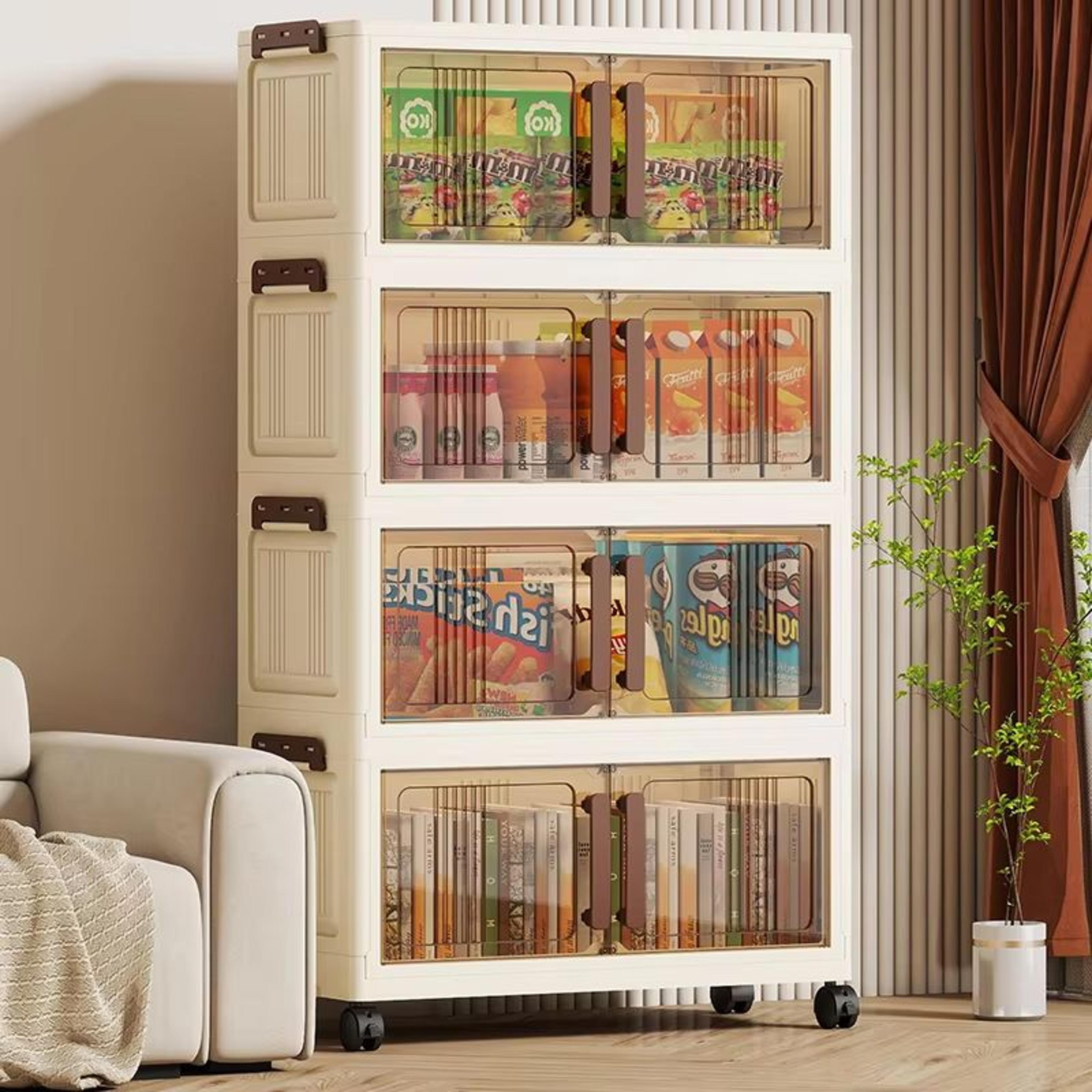 clear black view foldable double-door rolling storage organizer box 27.56in