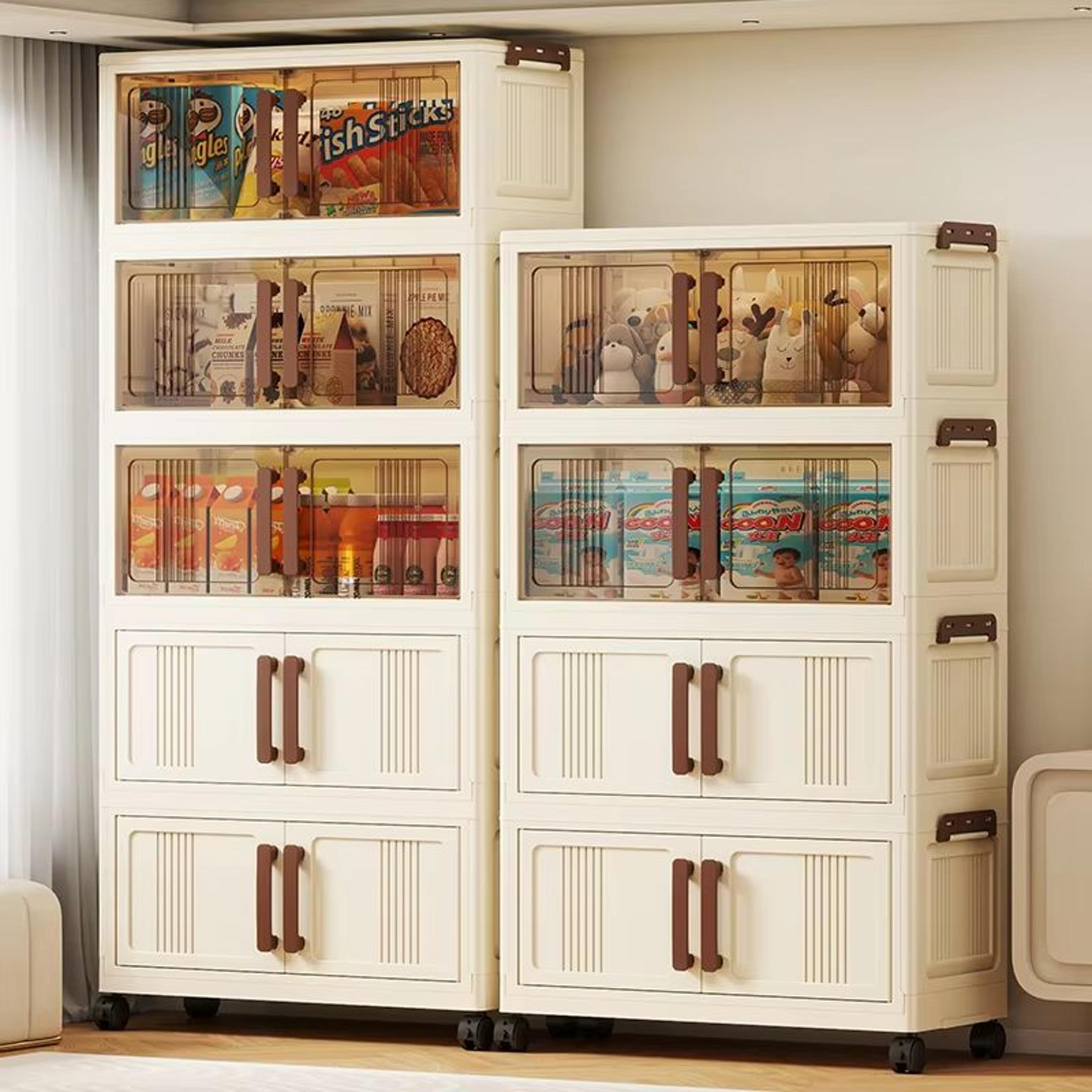 clear view foldable double-door rolling storage cabinet 23.6 in