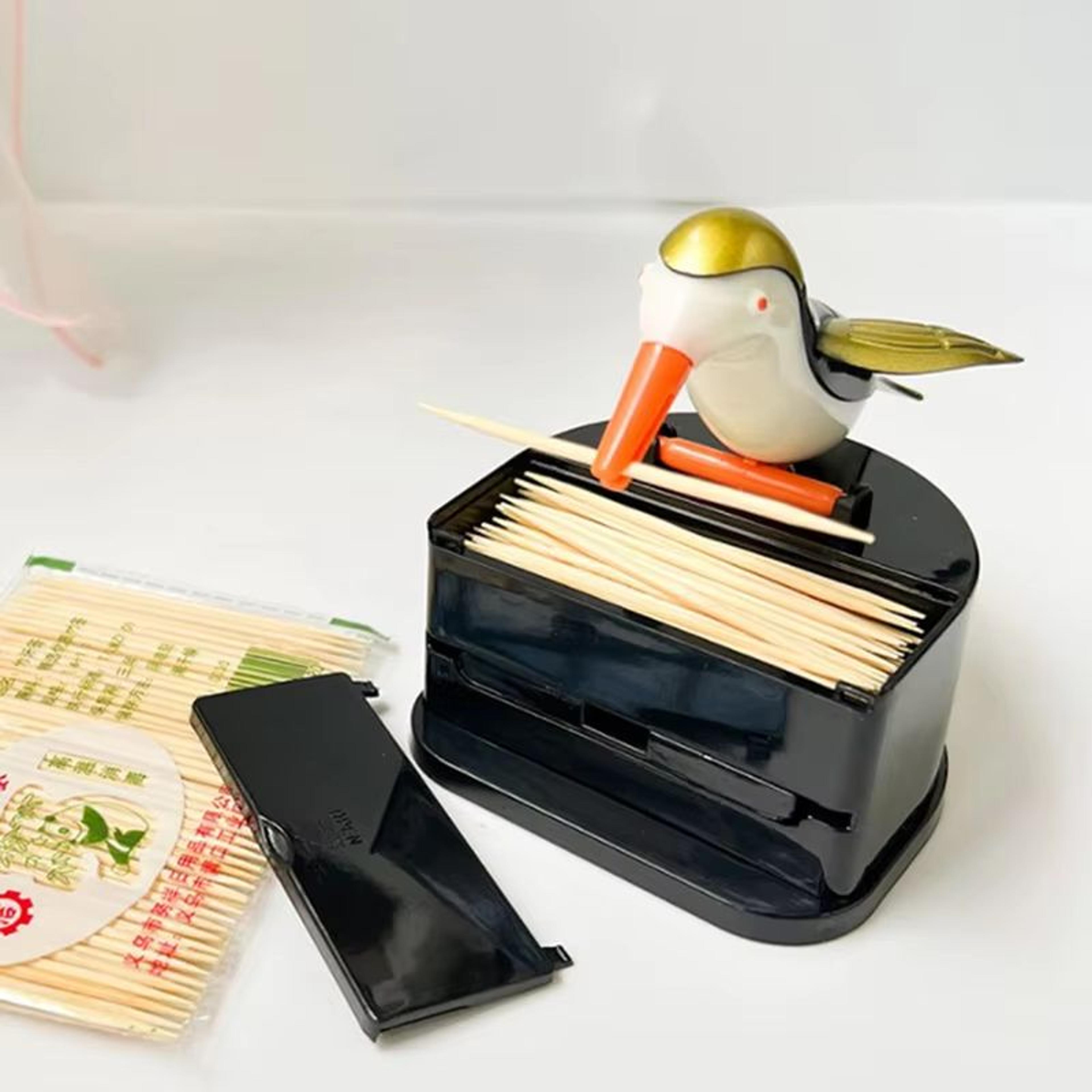 cartoon bird automatic toothpick dispenser - cute push-button toothpick holder for kitchen and dining