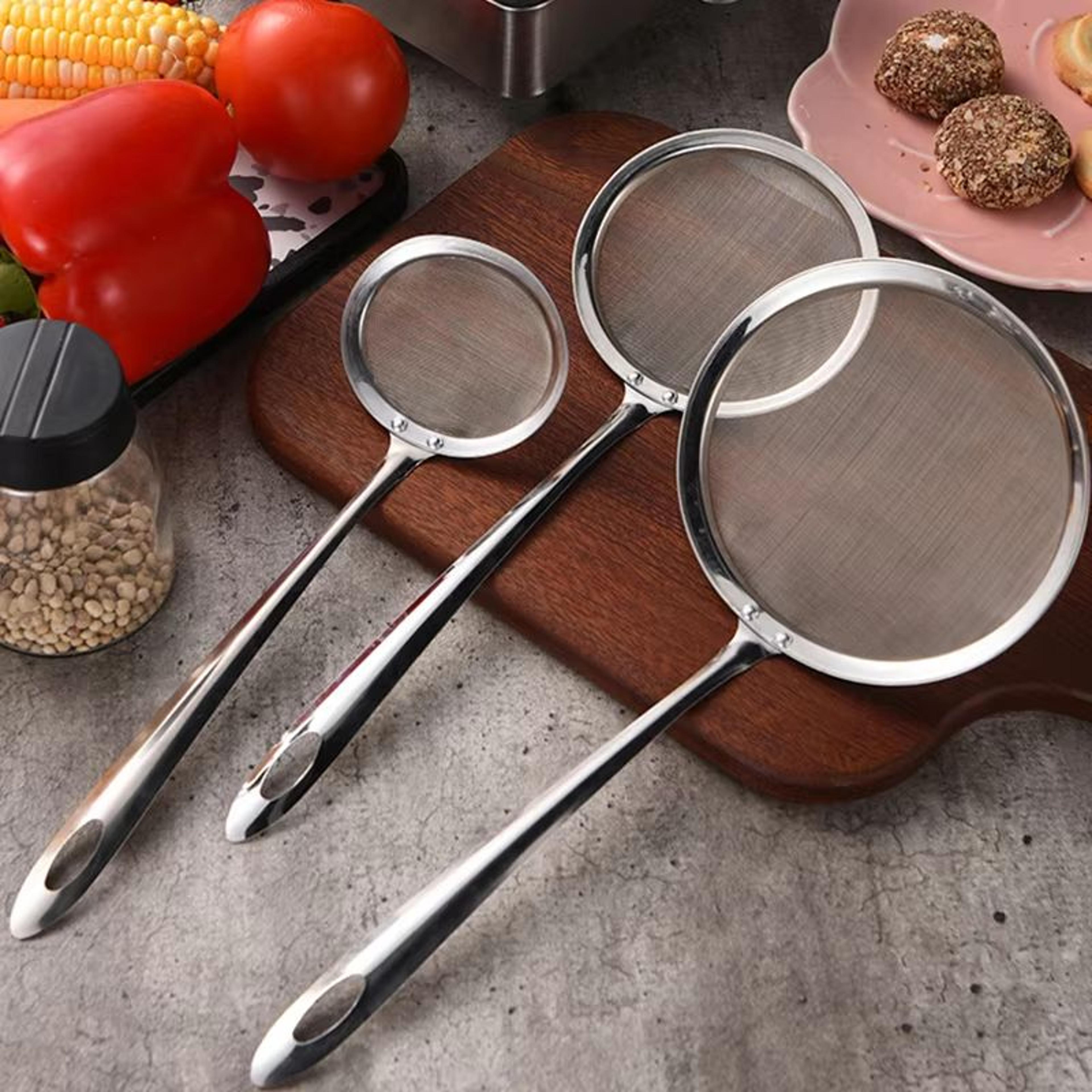 stainless steel fine mesh skimmer spoon – fat, grease and foam strainer for soups and cooking