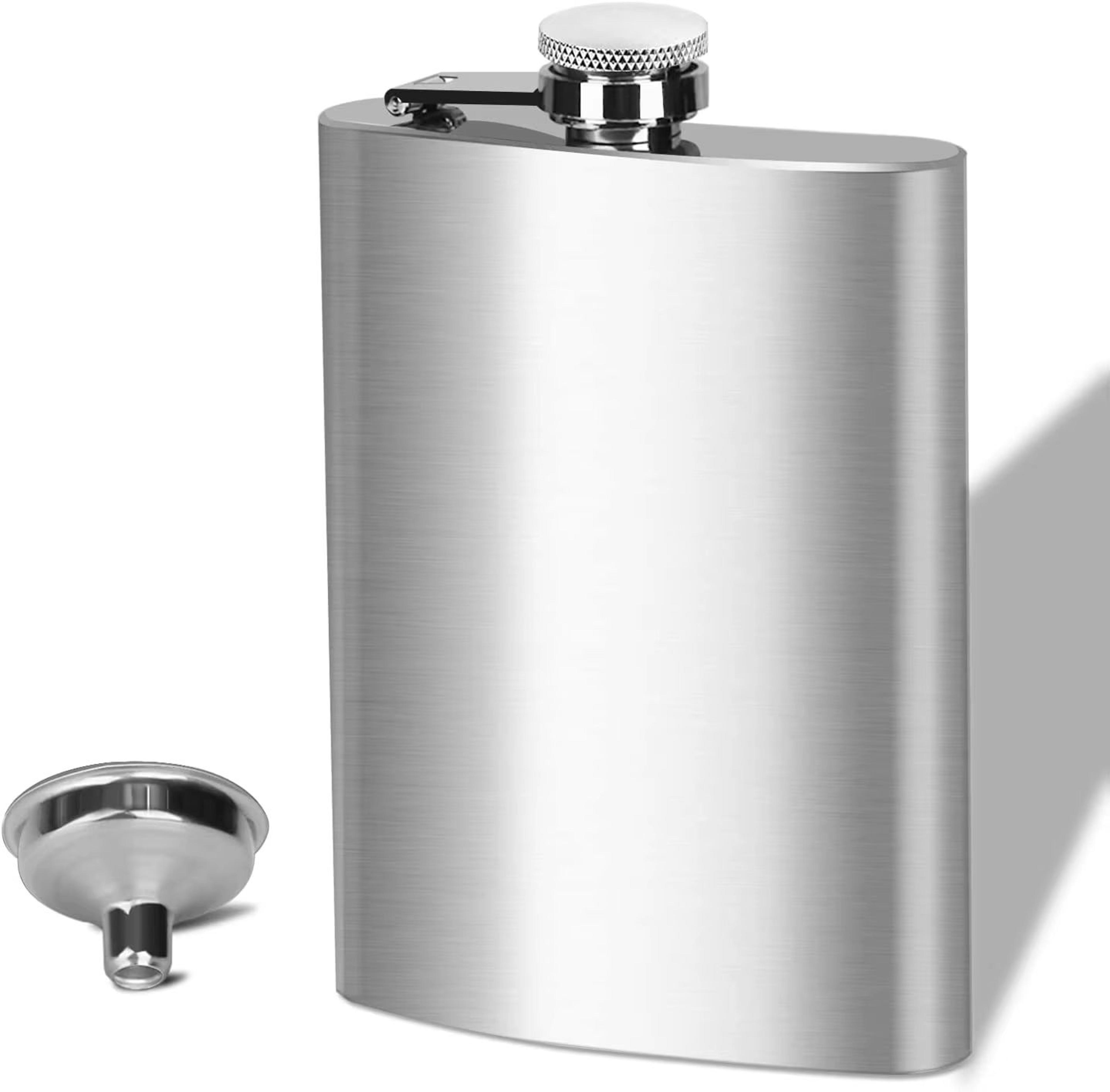 lmetjma stainless steel hip flask with screw cap and funnel for easy pouring