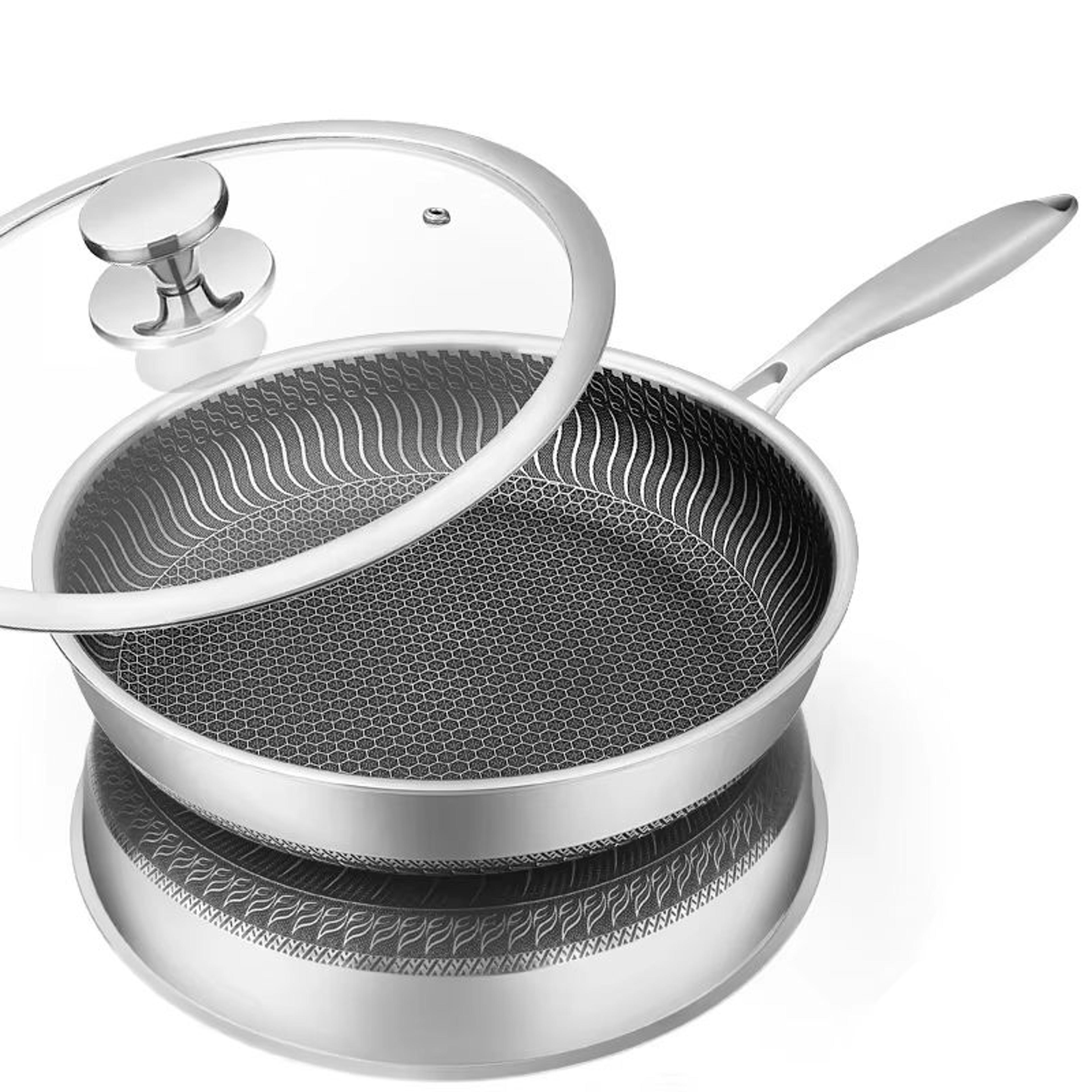 lmetjma stainless steel honeycomb nonstick frying pan with lid for all cooktops