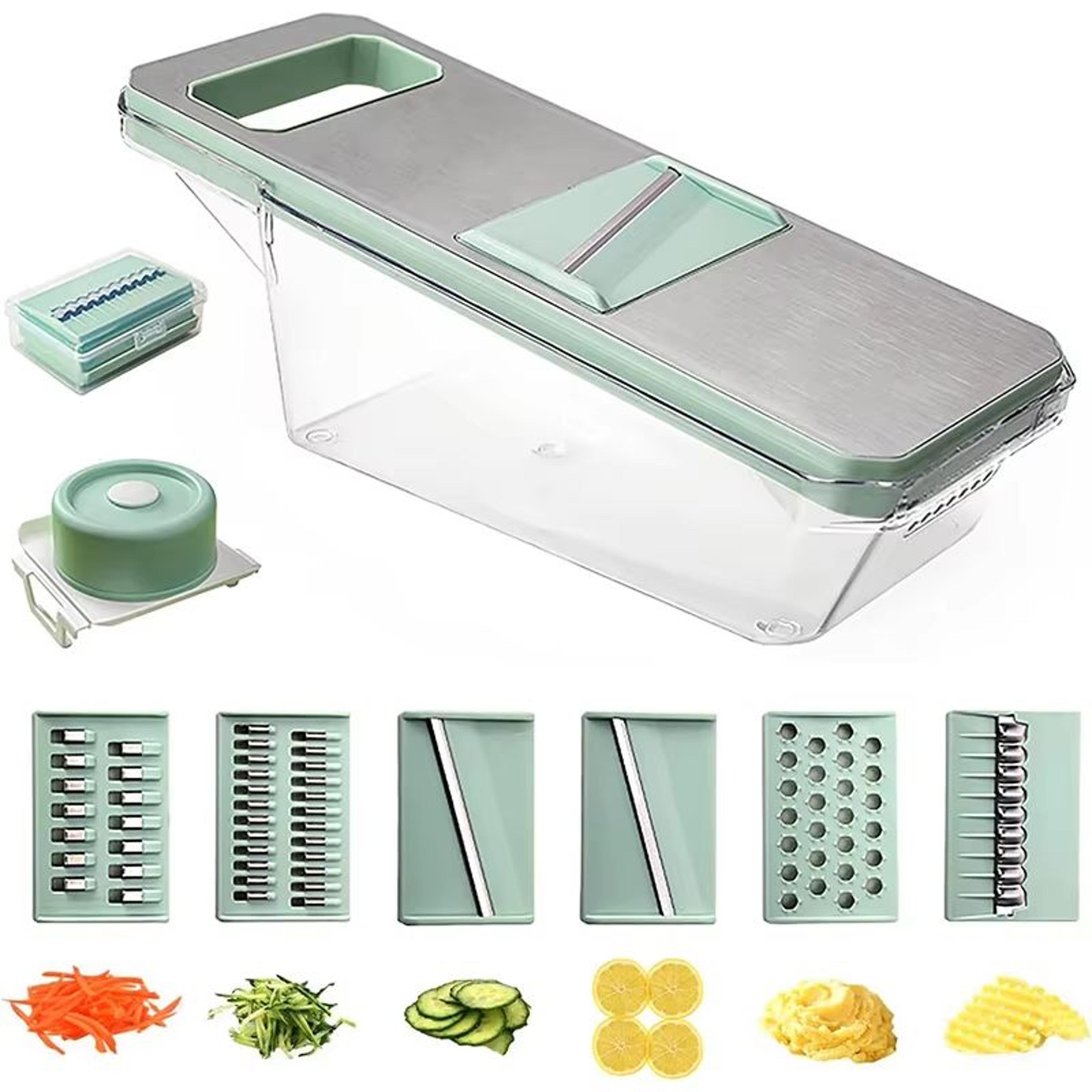 lmetjma 6 in 1 mandoline vegetable slicer with interchangeable julienne and shredder blades