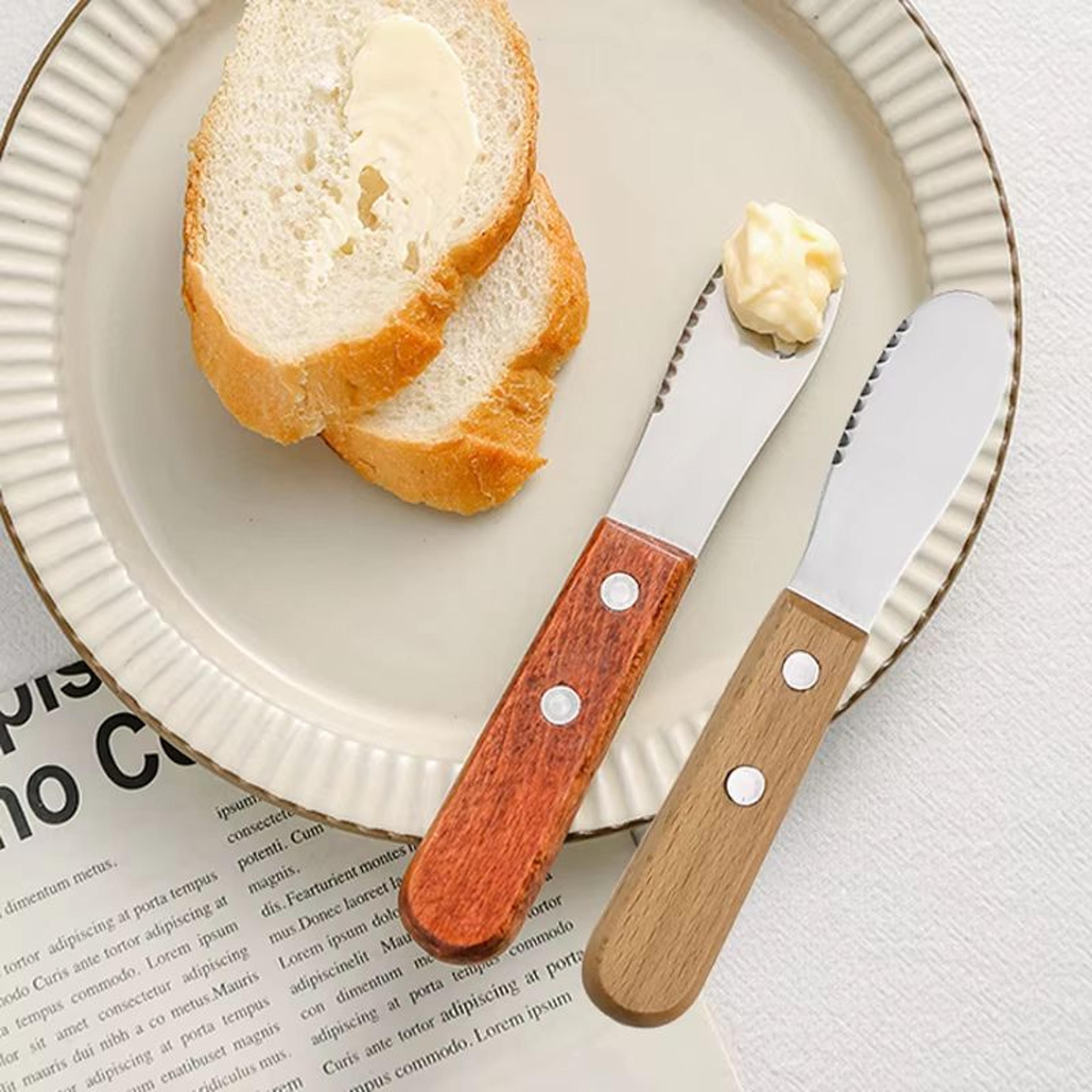 2 piece butter knife set wooden handle jam and cheese spreaders for kitchen and kids use