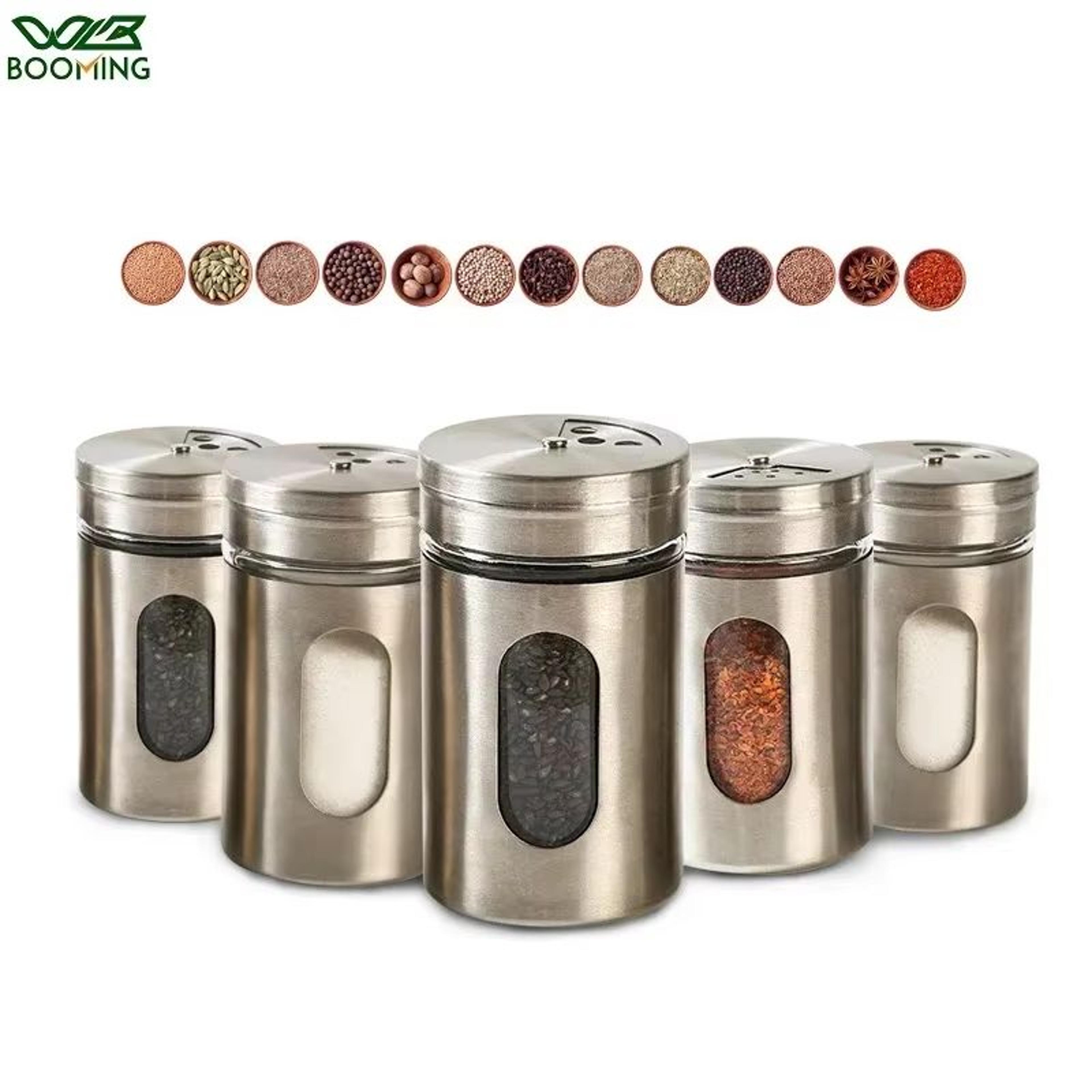 stainless steel spice storage box and condiment shaker jars organizer for cooking and bbq use