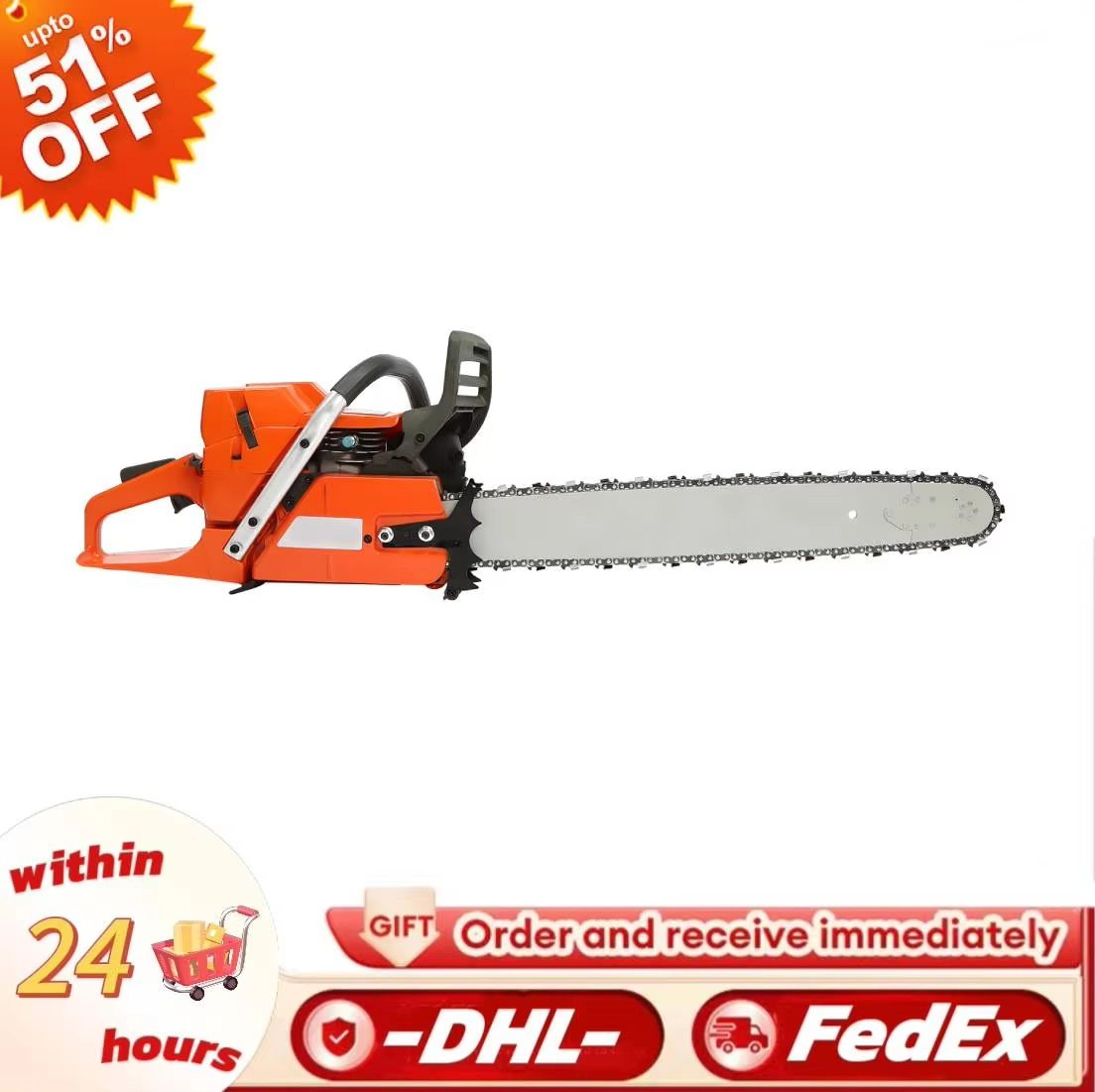 24-inch gas chainsaw with 2-cycle engine for heavy duty wood cutting