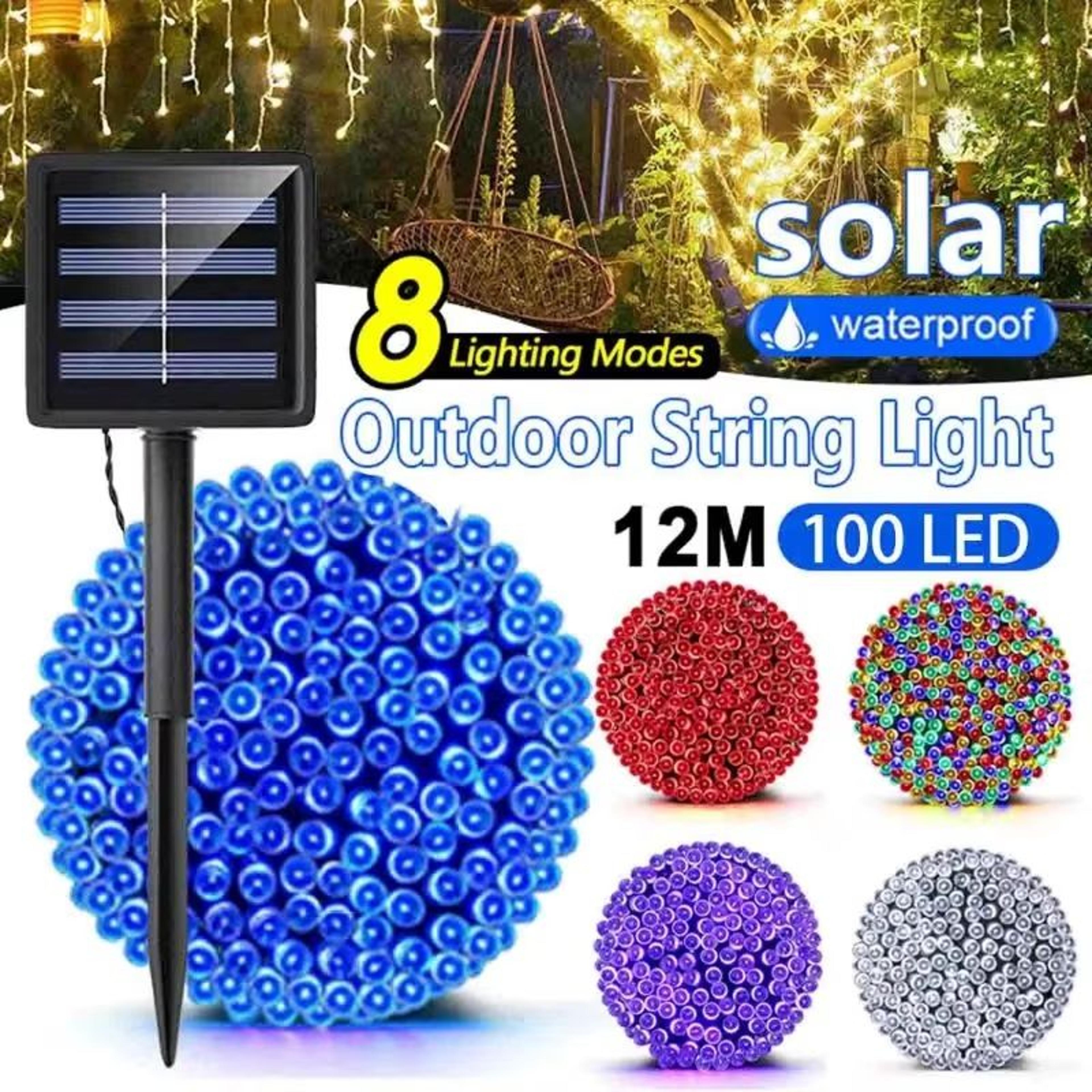 outdoor solar christmas string lights with 8 lighting modes for garden and fence decor