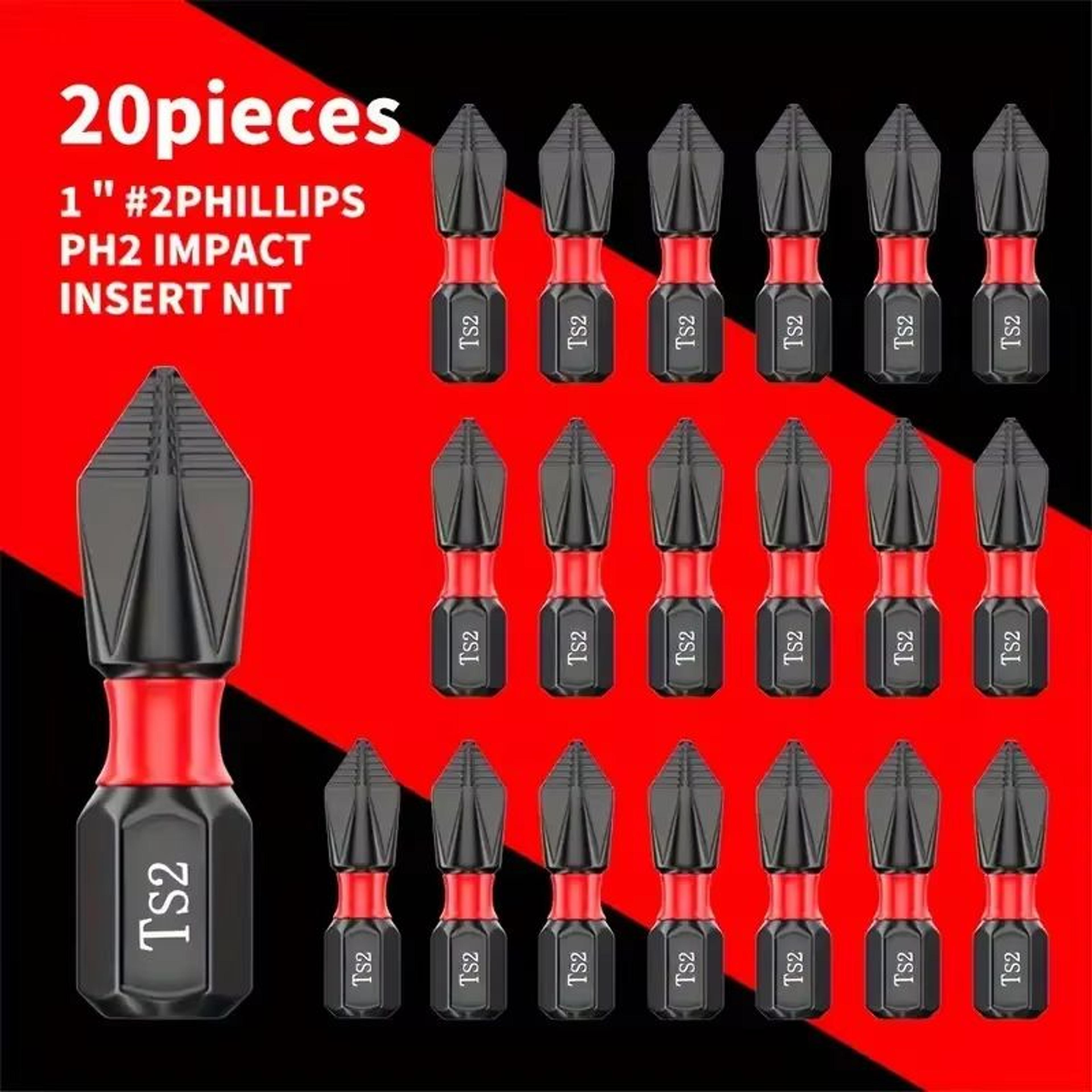 20-piece magnetic phillips screwdriver bit set s2 steel 0.98in hex shank impact bits