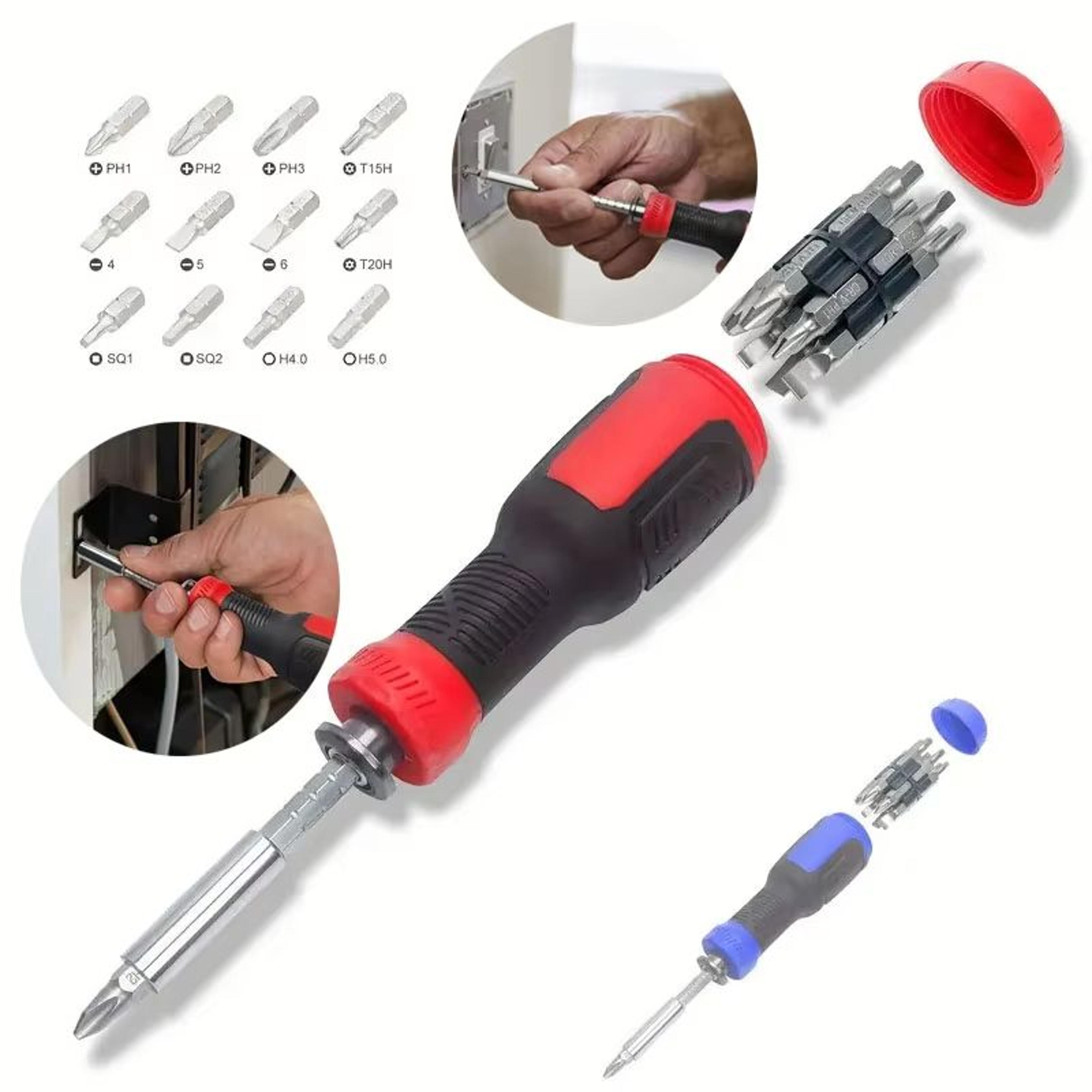 13-in-1 multi adjustable ratchet screwdriver set with nut drivers and security bits