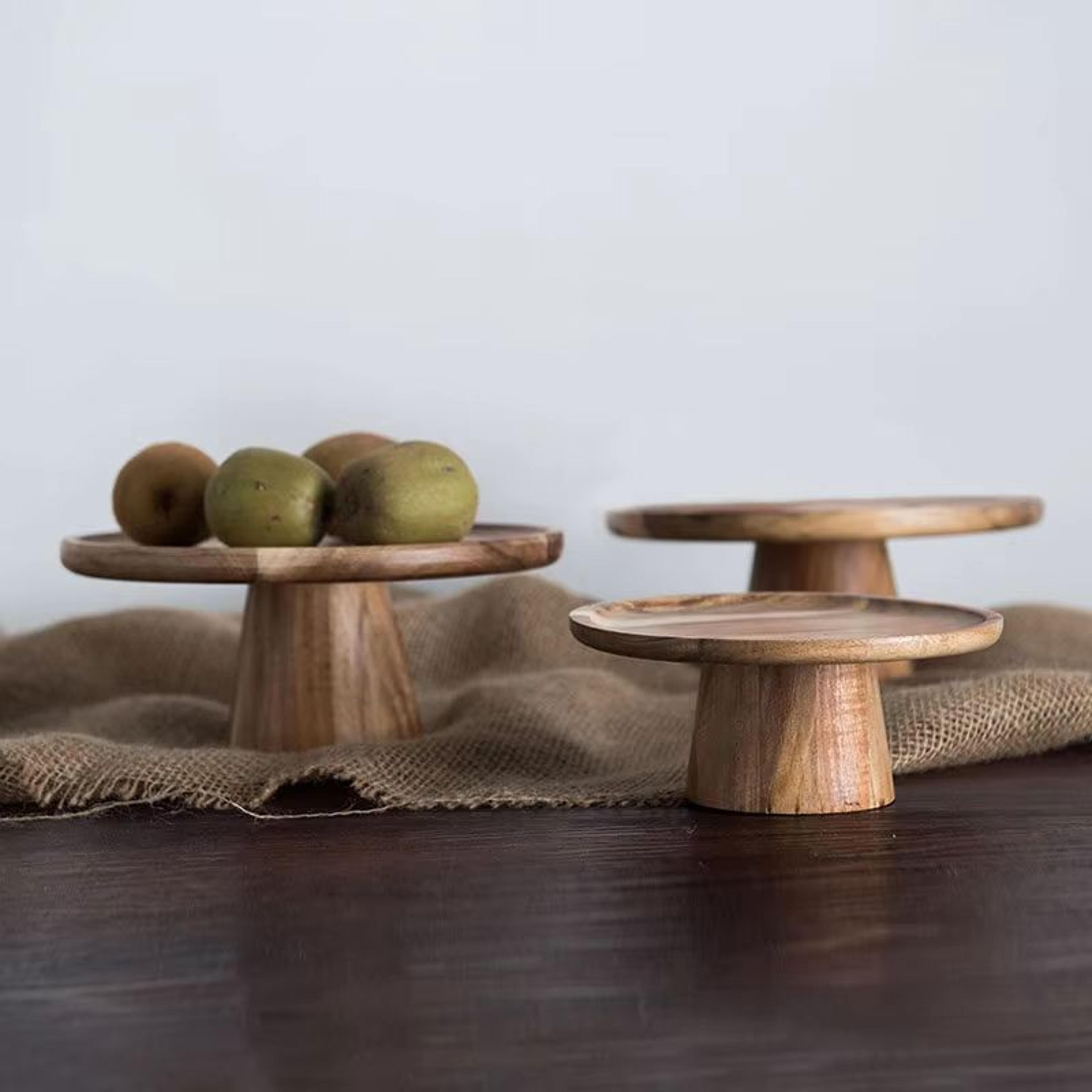 kemorela high stand wooden cake plate eco natural wood serving tray