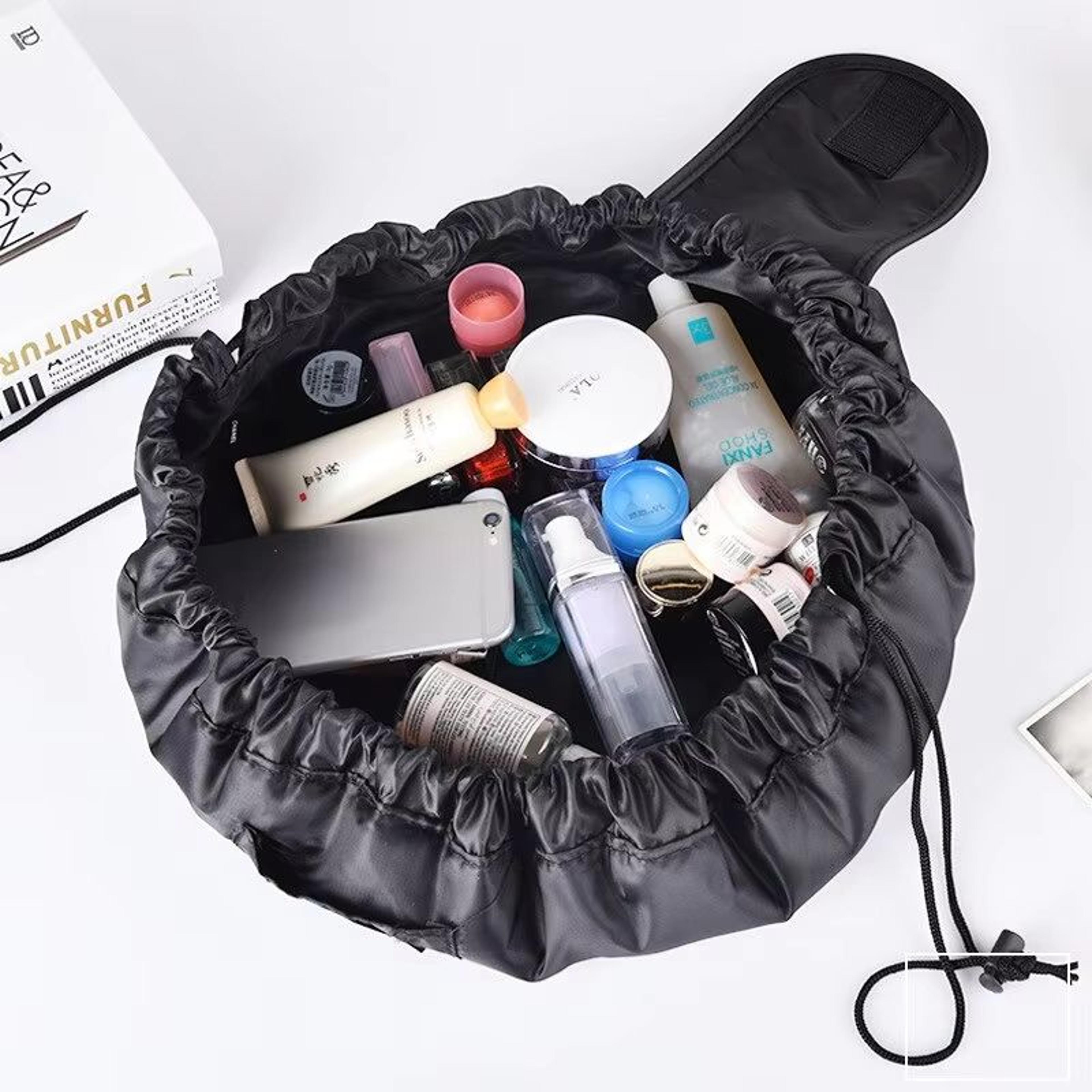 large travel drawstring makeup storage bag – portable elastic cosmetic organizer