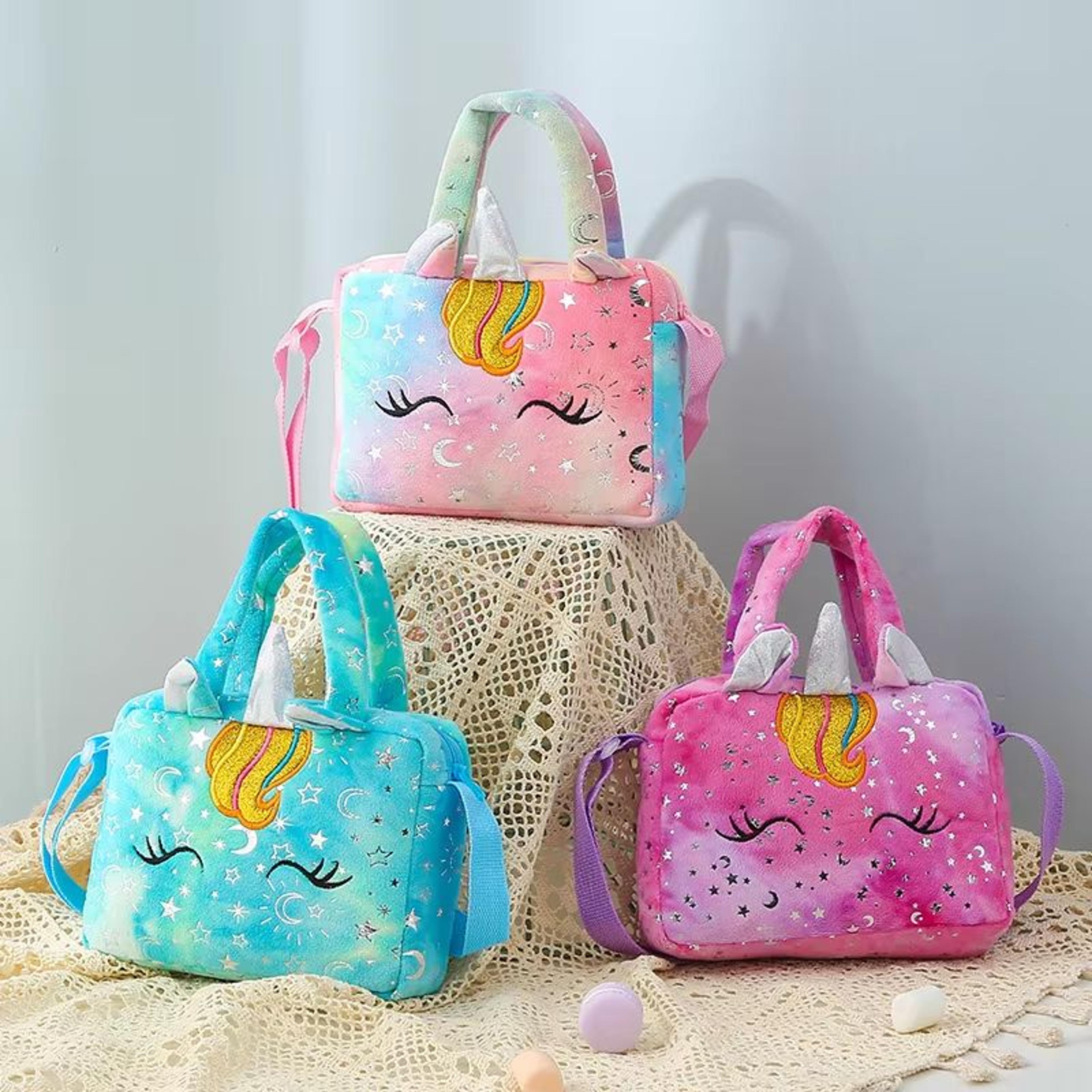kids plush unicorn crossbody bag – soft shoulder handbag coin purse for girls (7.68x6.10x2.05in)