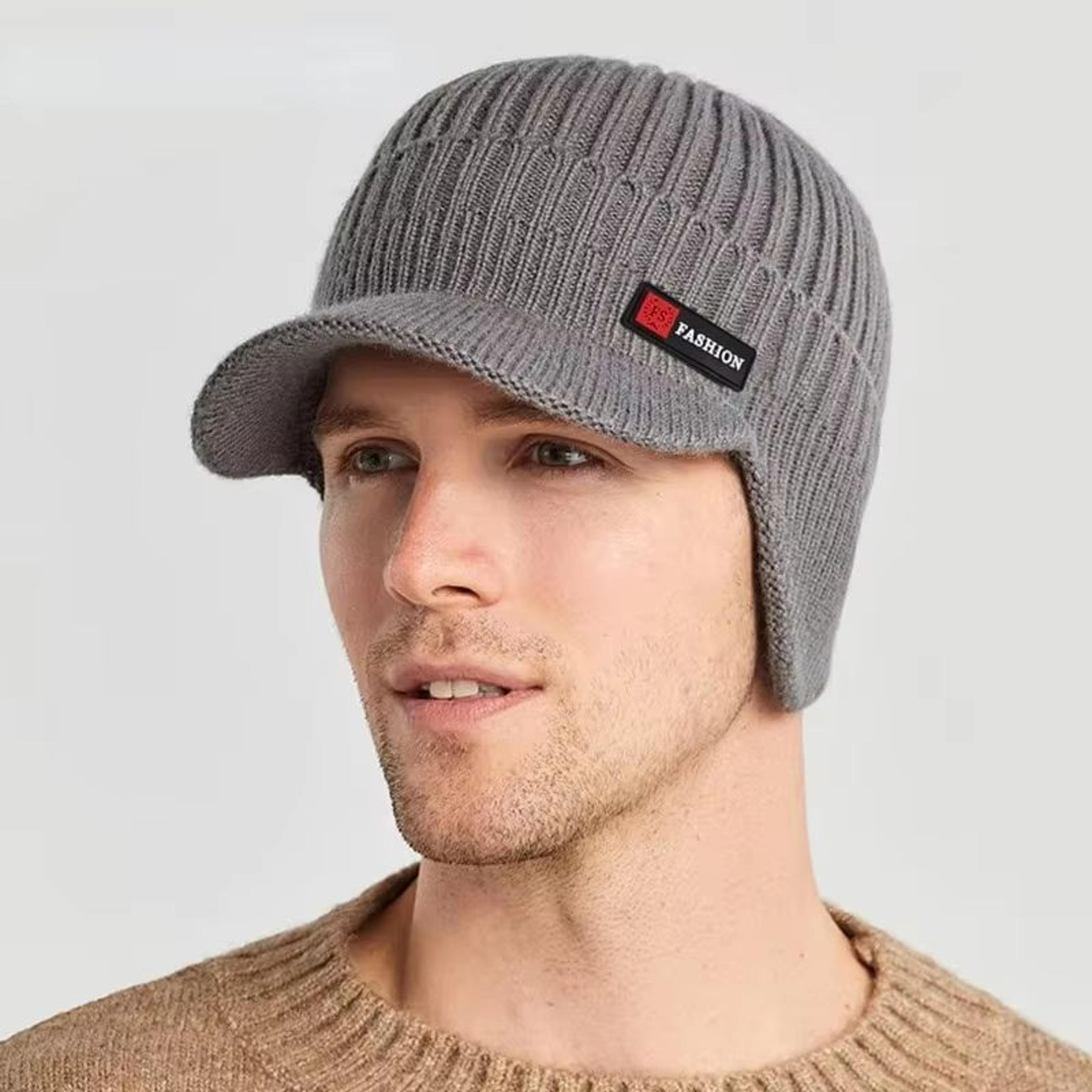 winter windproof knitted cycling hat with ear protection and visor