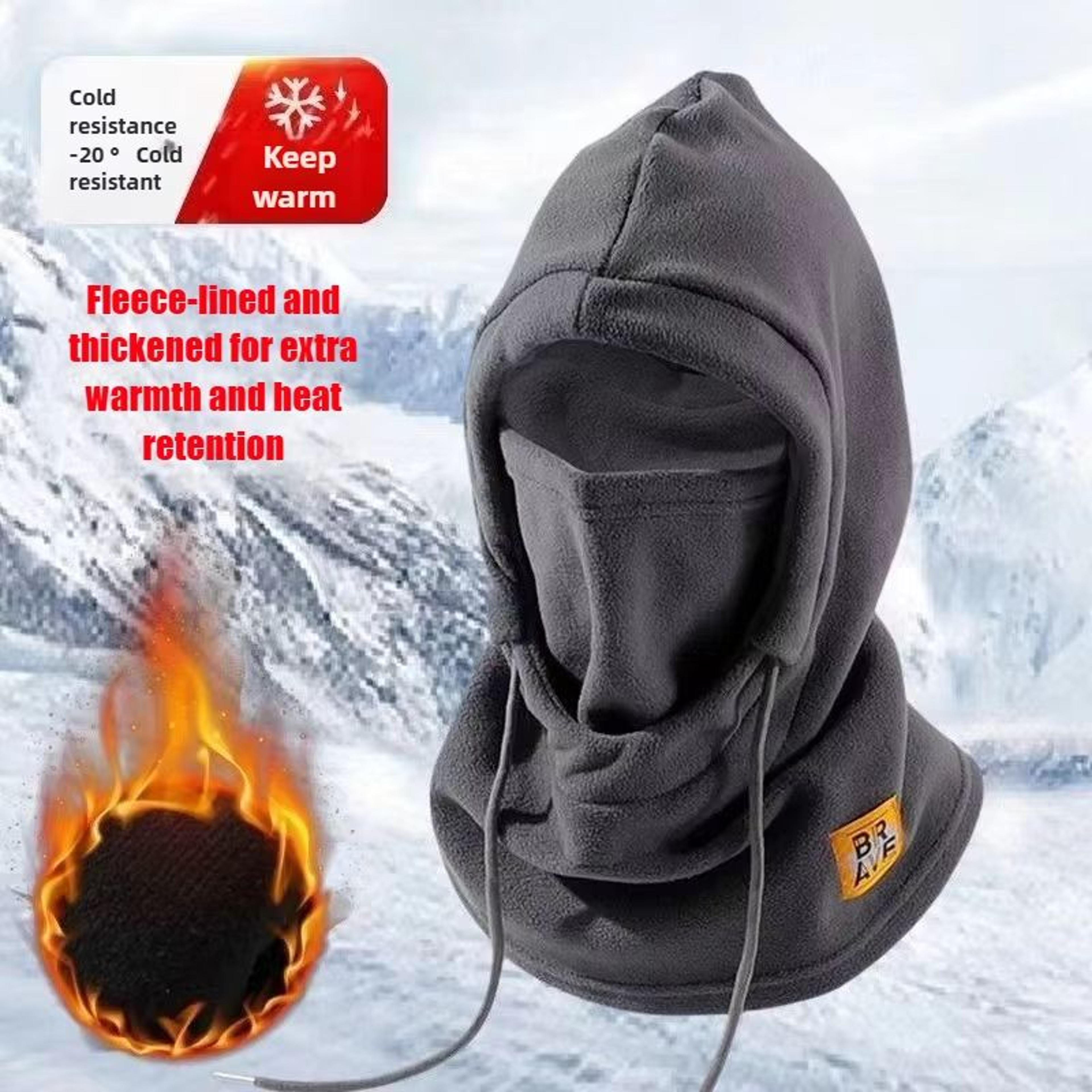 unisex winter ski hat with fleece lining and thick knitted balaclava neck warmer