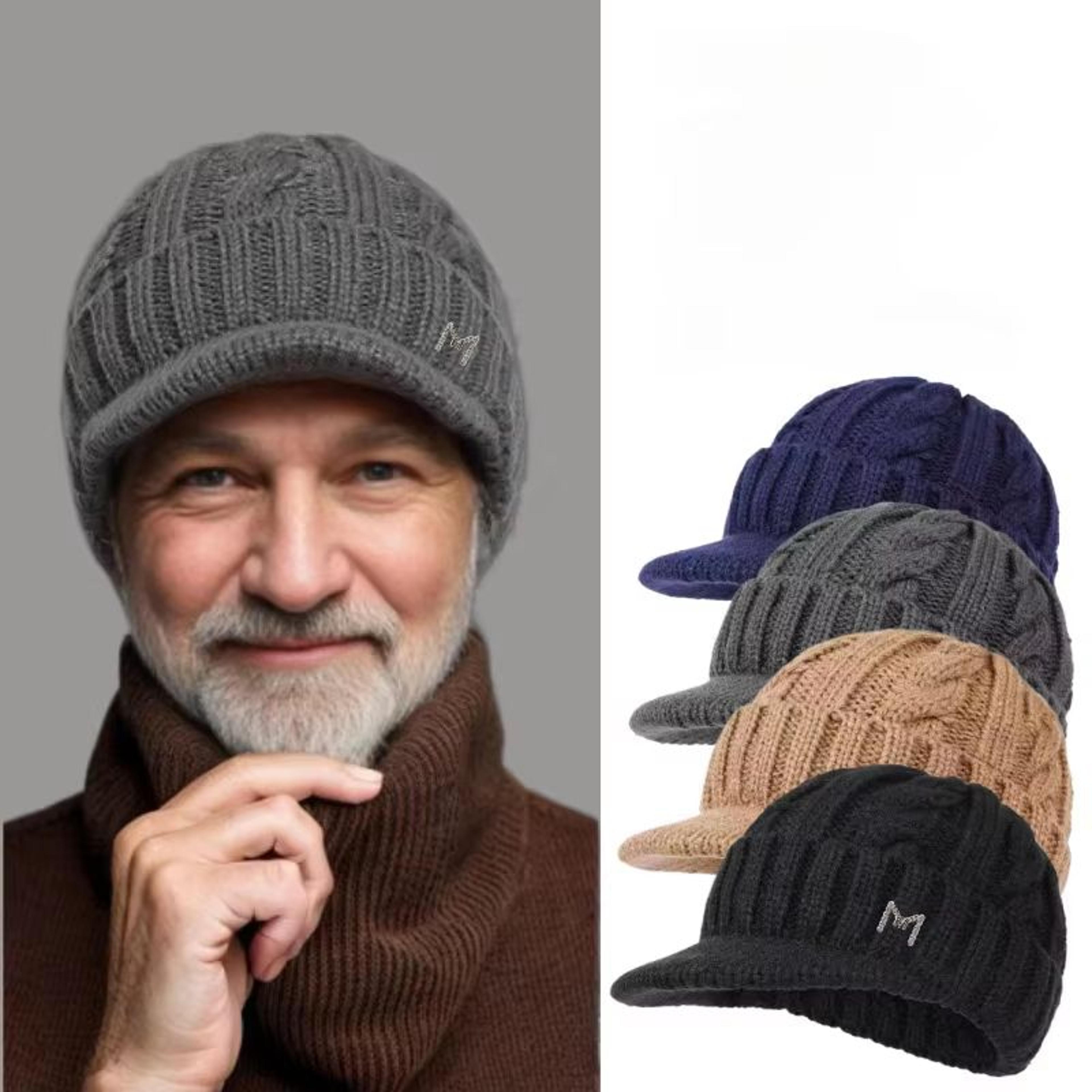 unisex winter fleece beanie with brim for outdoor sports