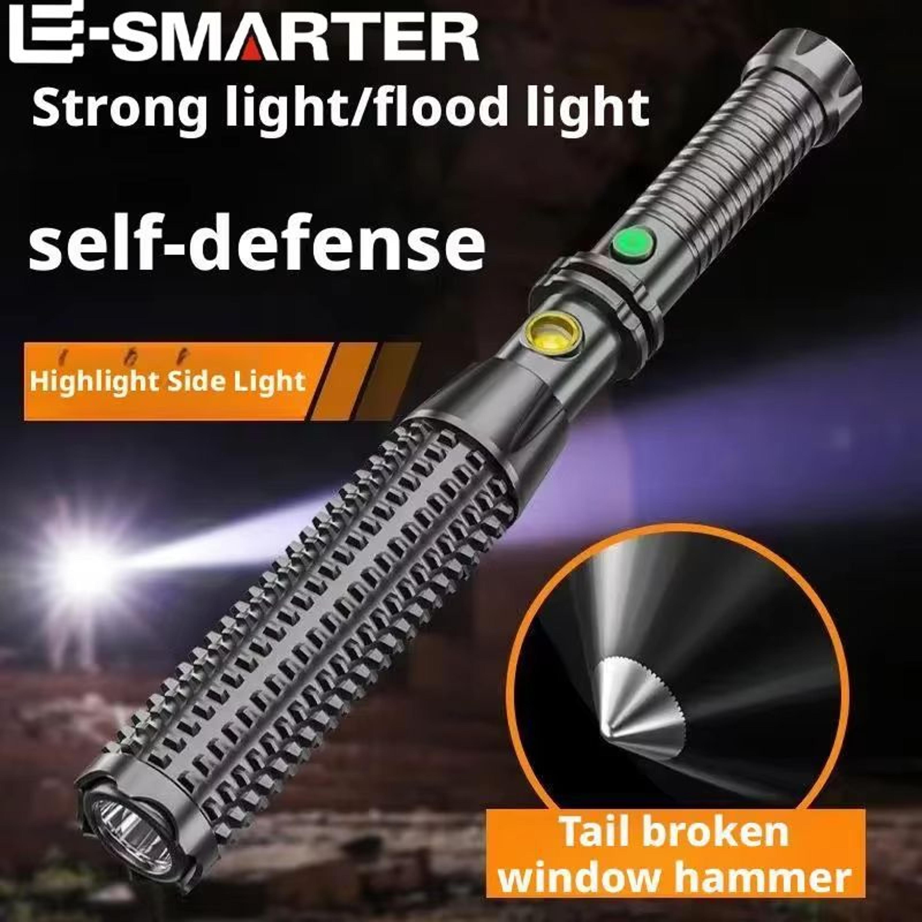 rechargeable tactical self-defense flashlight with window breaker and emergency tool