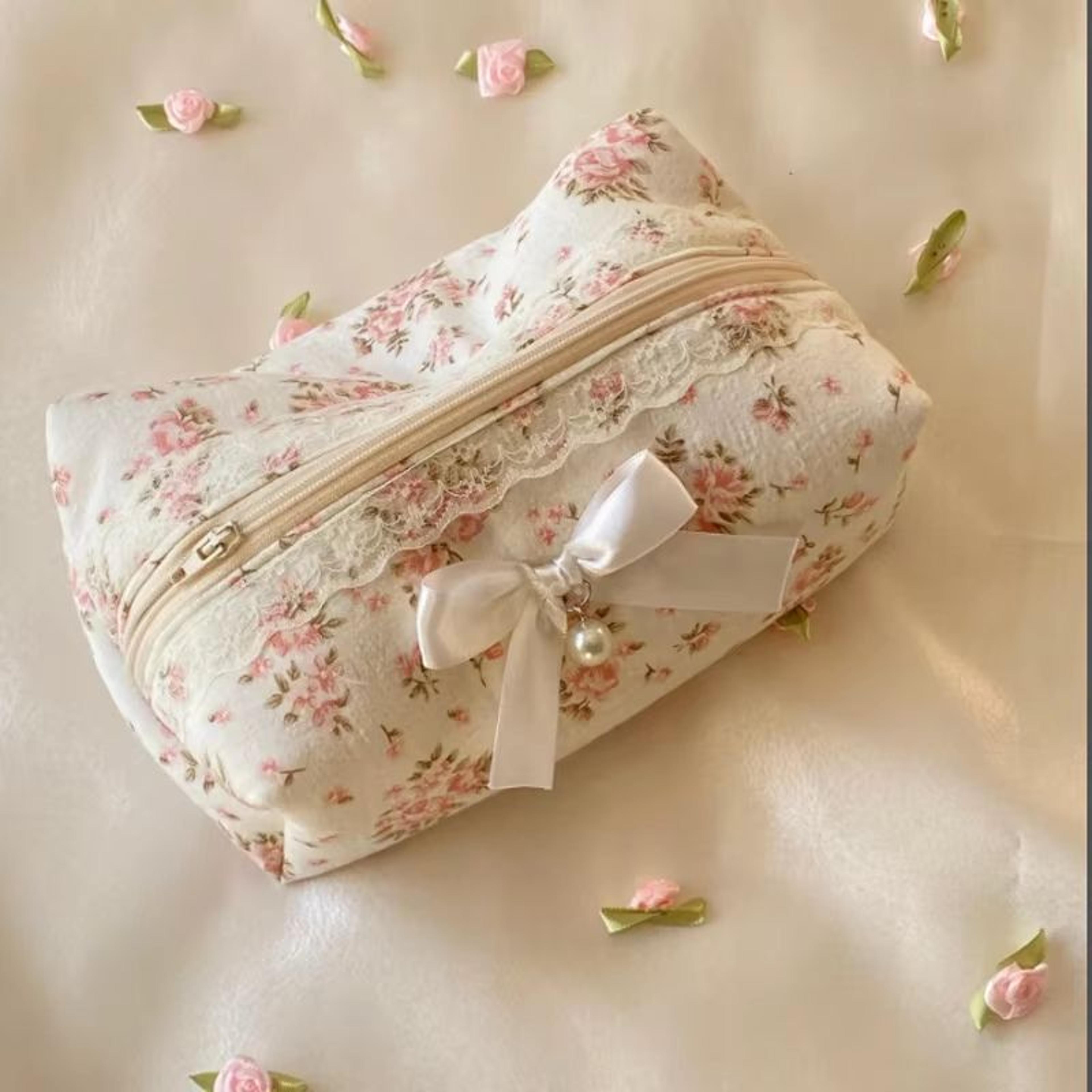 sweet women lace bow cosmetic bag – large capacity makeup organizer and travel toiletry storage bag with zipper