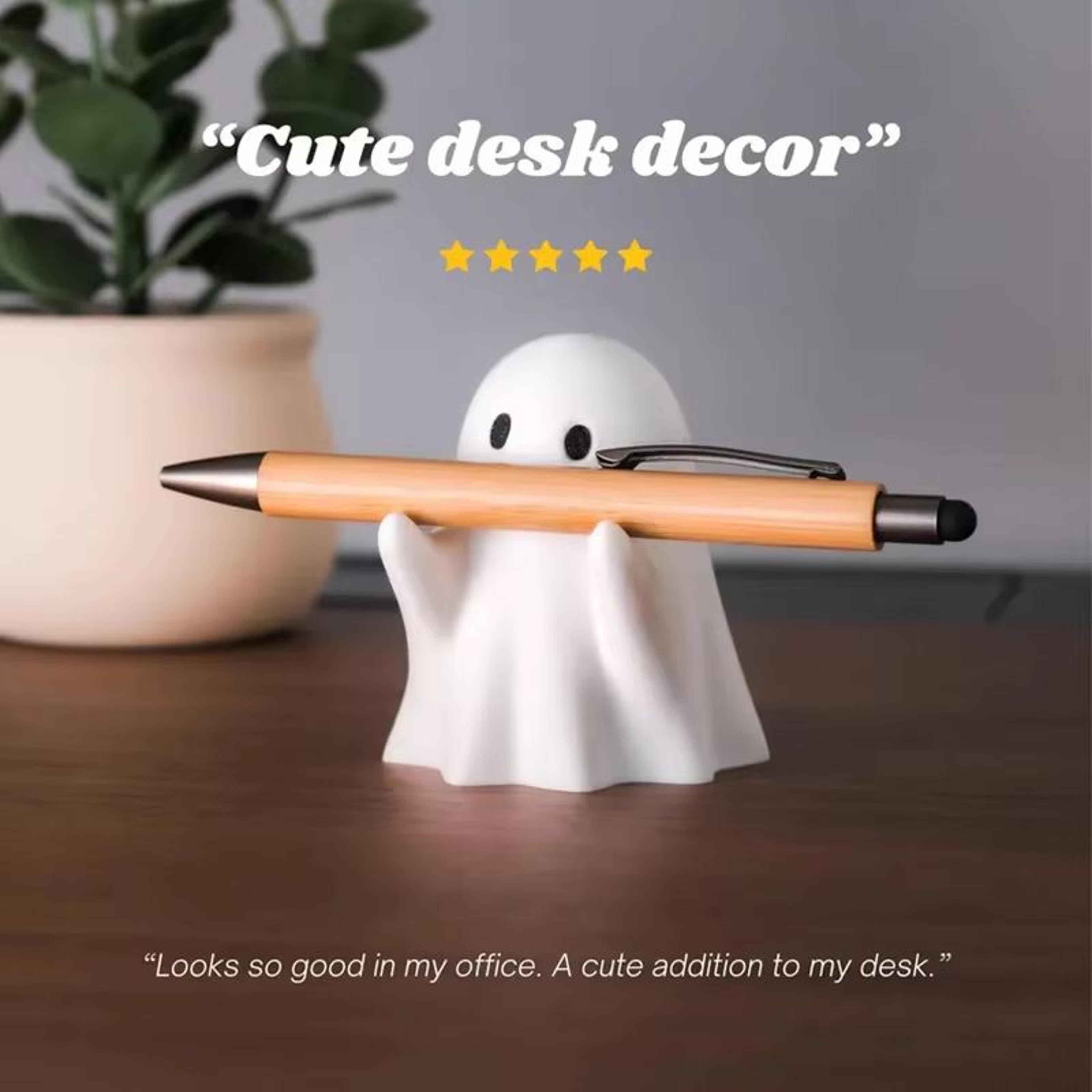 ghost pen holder resin desktop organizer – cute office and home stationery stand for halloween decor